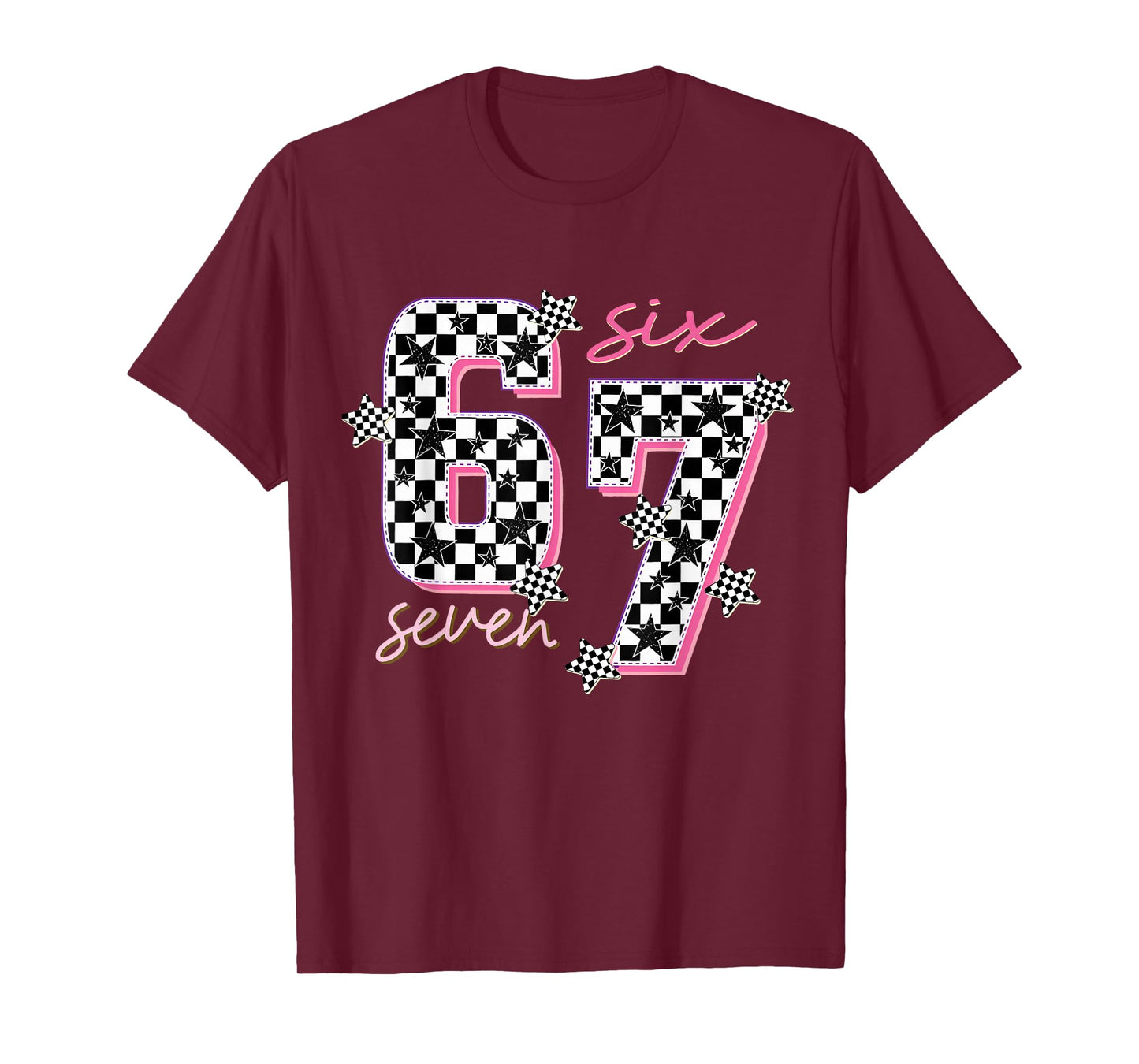 Funny Six Seven Meme Checkered 6 7 Saying Girls Kids T-Shirt