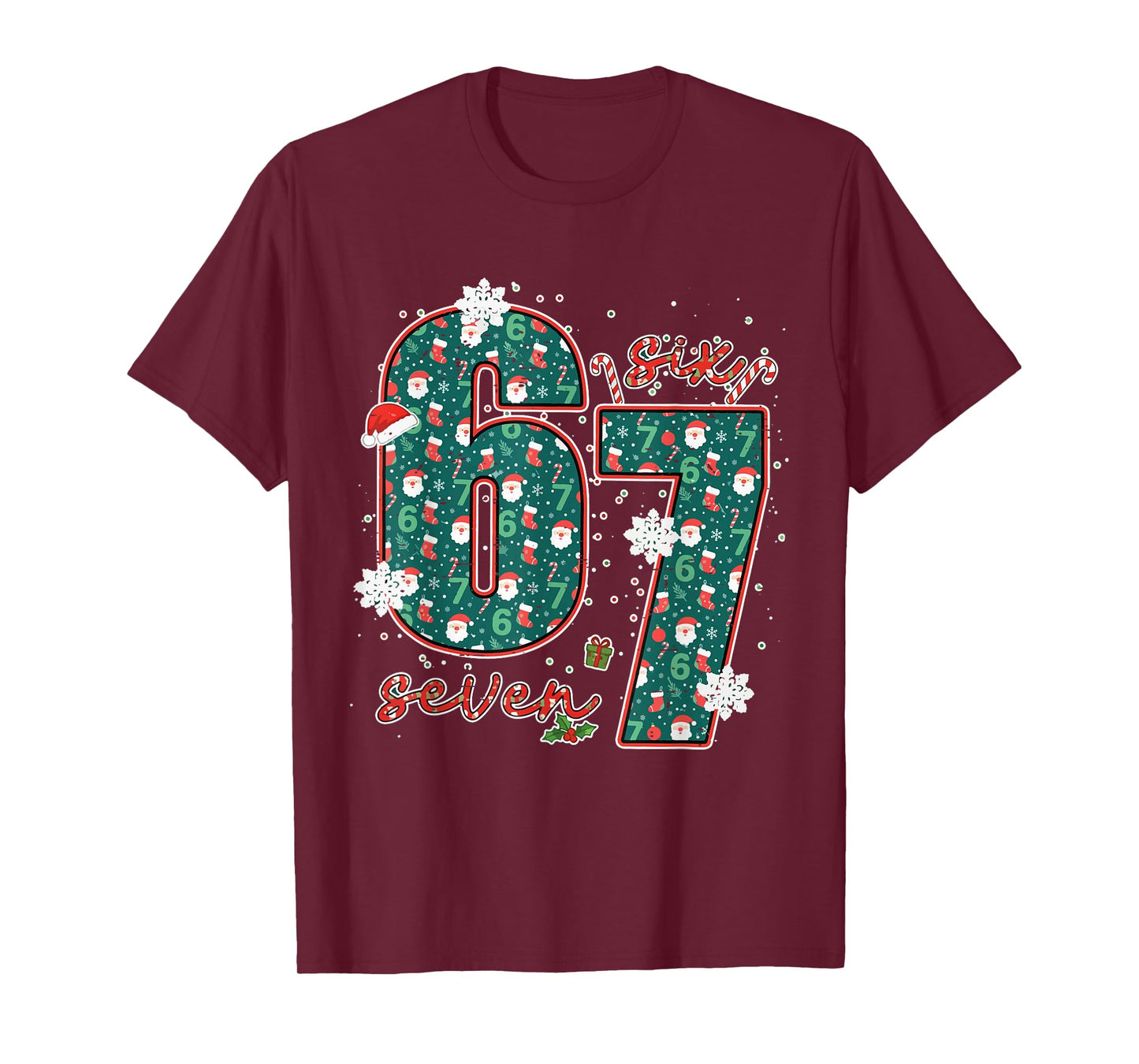 Funny Six Seven Meme Christmas Trending 67 Xmas Holiday 6 7 T-Shirt