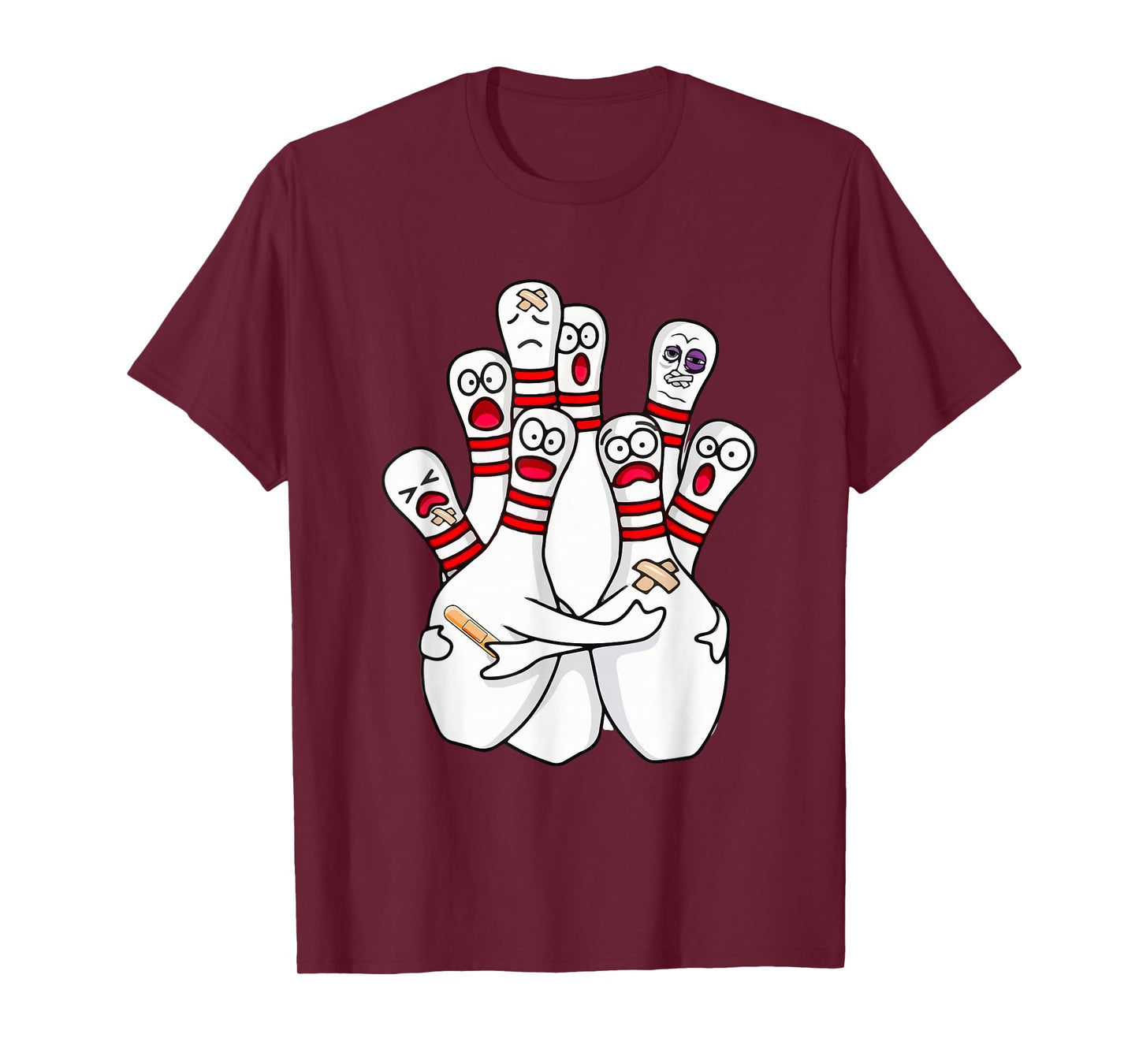 Cartoon Bowling Scared Bowling Pins Funny Sport Bowler T-Shirt