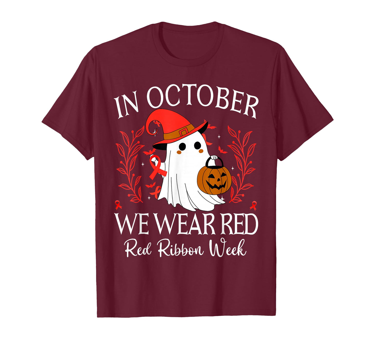 in October We Wear Red for Red Ribbon Week Halloween T-Shirt