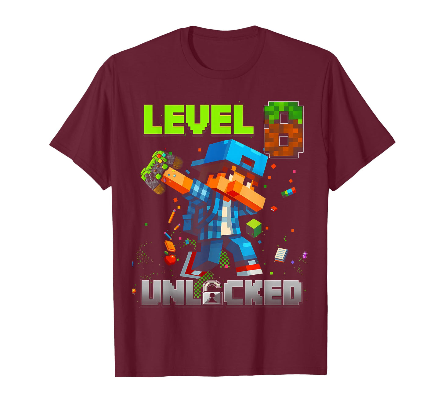 Level 8 Unlocked Funy Birthday Boy Pixel Gamer 8th Birthday T-Shirt