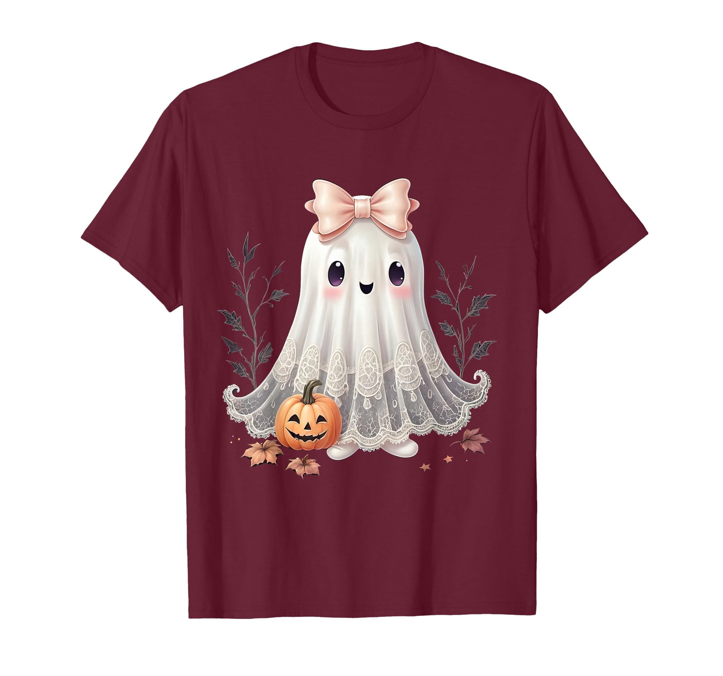 Lace Ghost Halloween Coquette Bow Vintage Women Girls T-Shirt