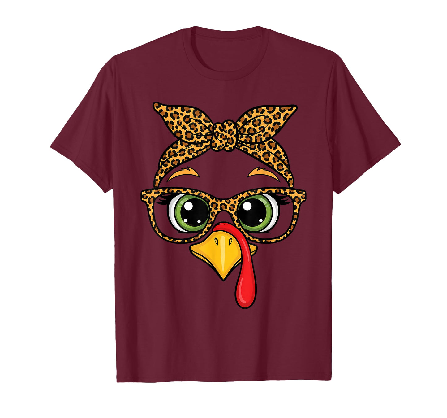 Women Thanksgiving Shirt Turkey Face Leopard Glasses Girls T-Shirt