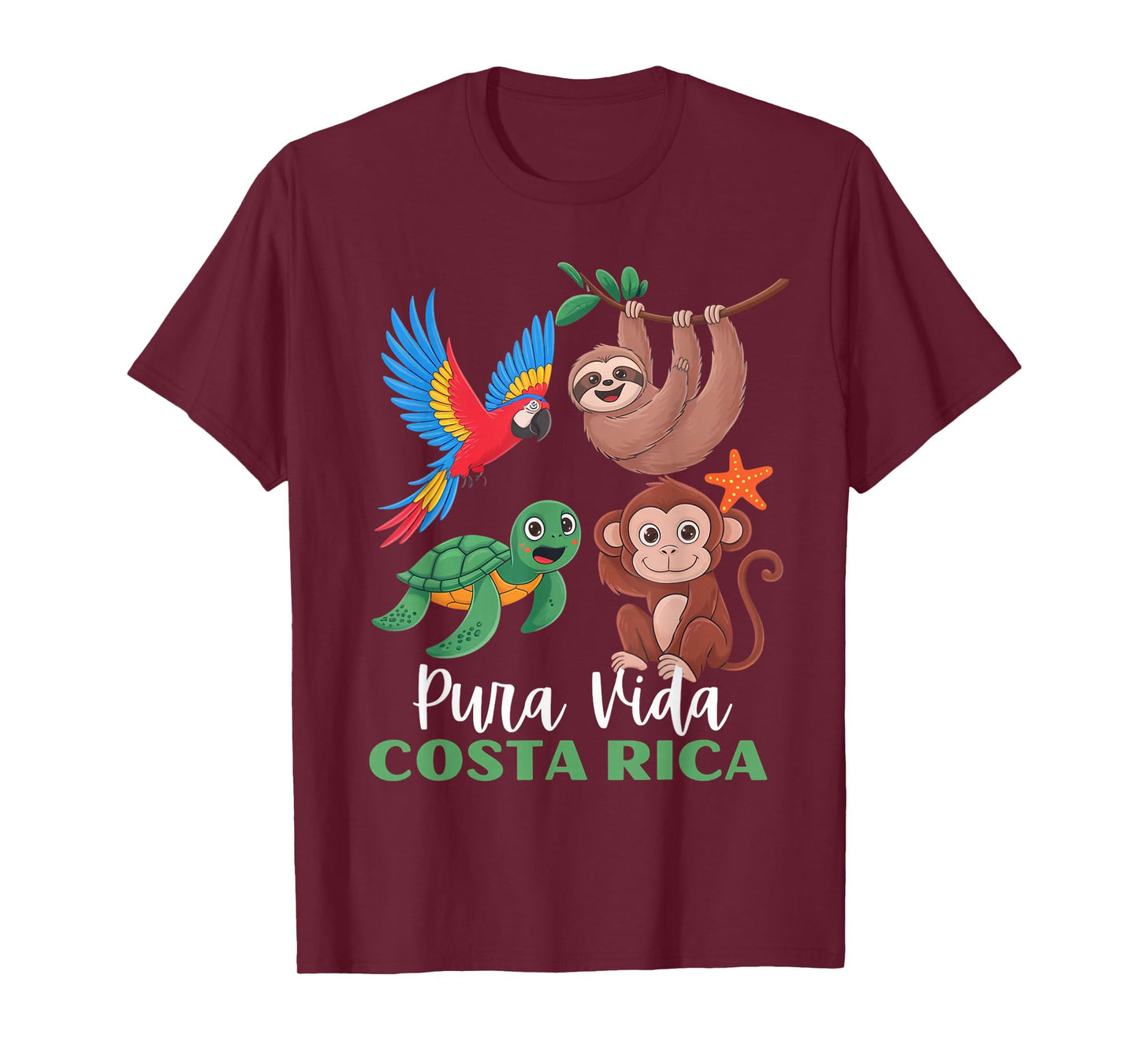 Parrot Sloth Turtle Vacation Tropical Pura Vida Costa Rica T-Shirt