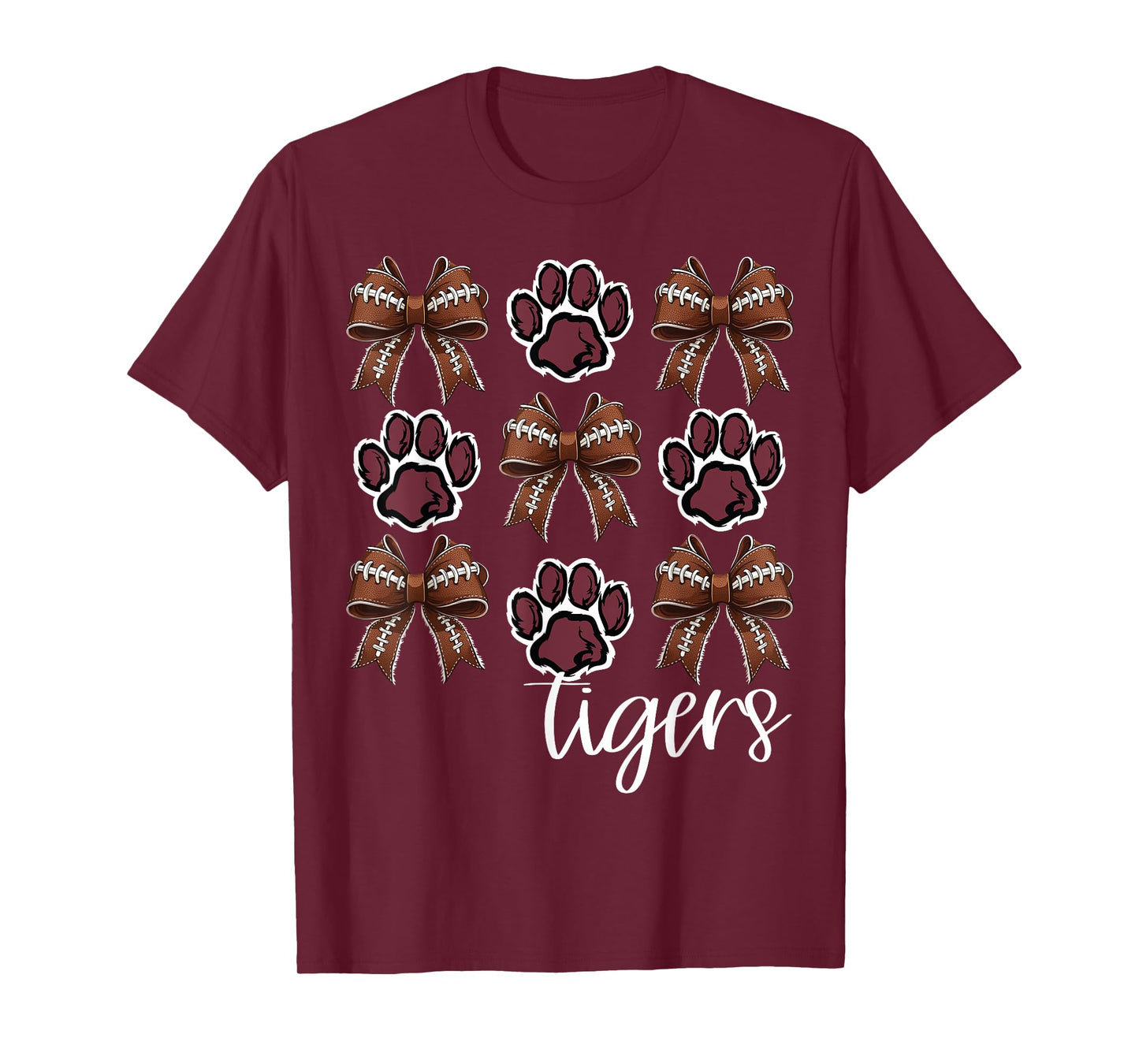 Tigers Football Mom Coquette Bows Game Day Maroon Tigers T-Shirt