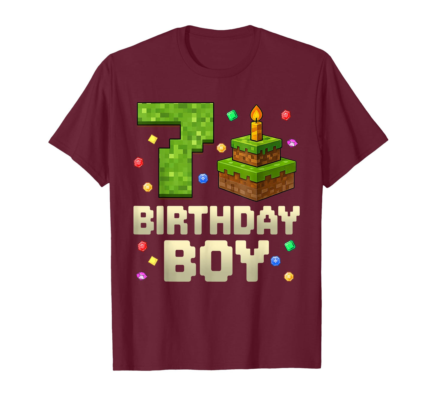 7th Birthday Boy Shirt Pixel Number Gamer Kids Boys T-Shirt