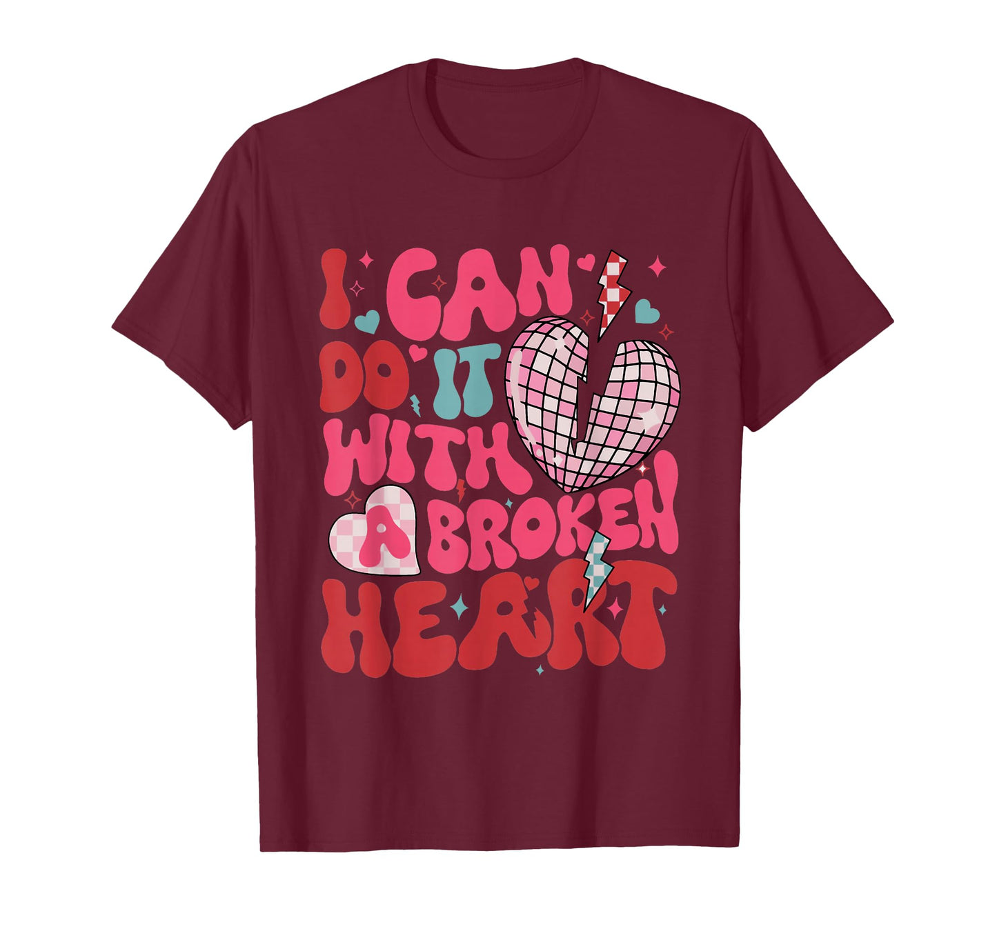 Retro Cute Groovy I Can Do It Quote Disco Heart T-Shirt - Unisex-Adult, Classic Fit, Black, Small, Short Sleeve, Cotton 65% Polyester 35%