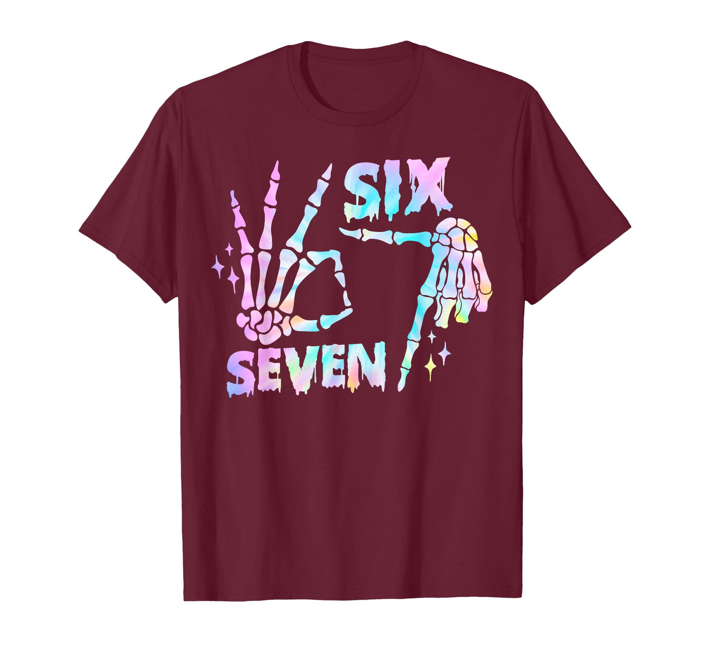 Six Seven 6 7 Meme Funny Skeleton Hands Sign Let's Get Sendy T-Shirt
