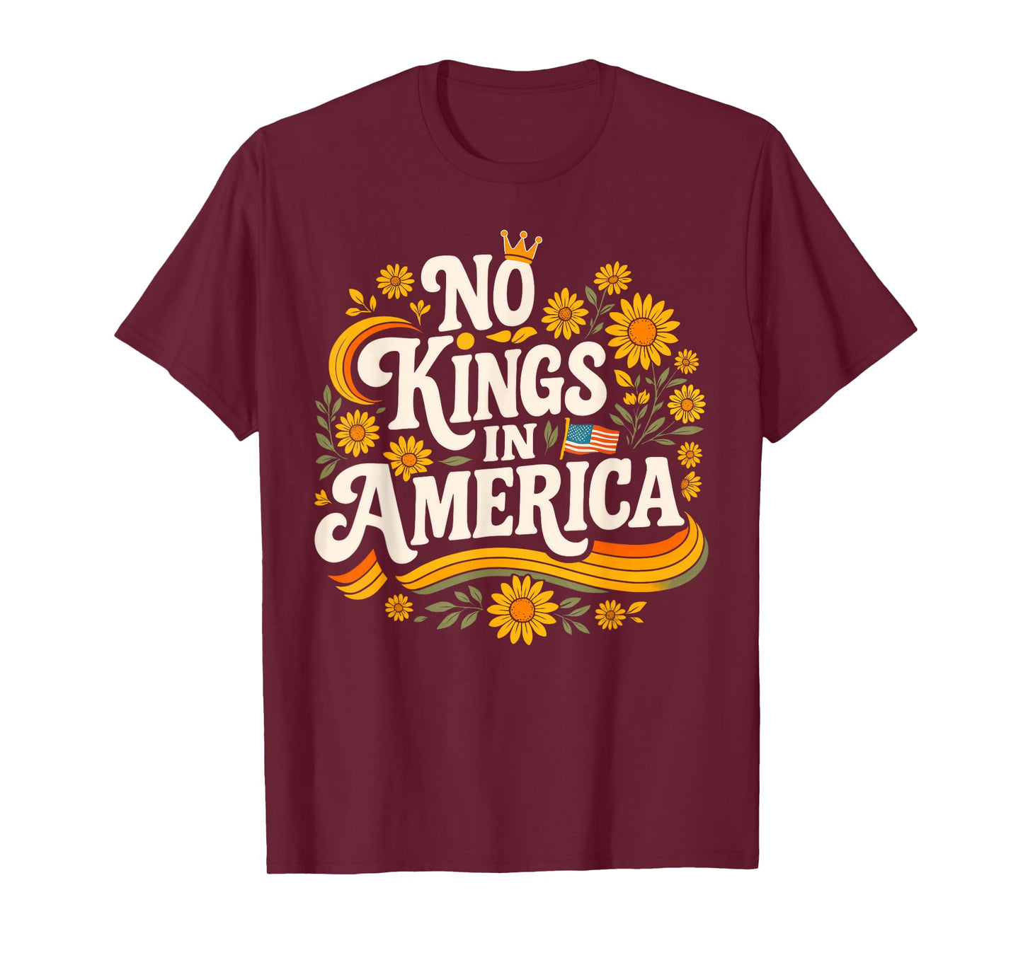 Vintage No Kings in America Floral Men Women T-Shirt