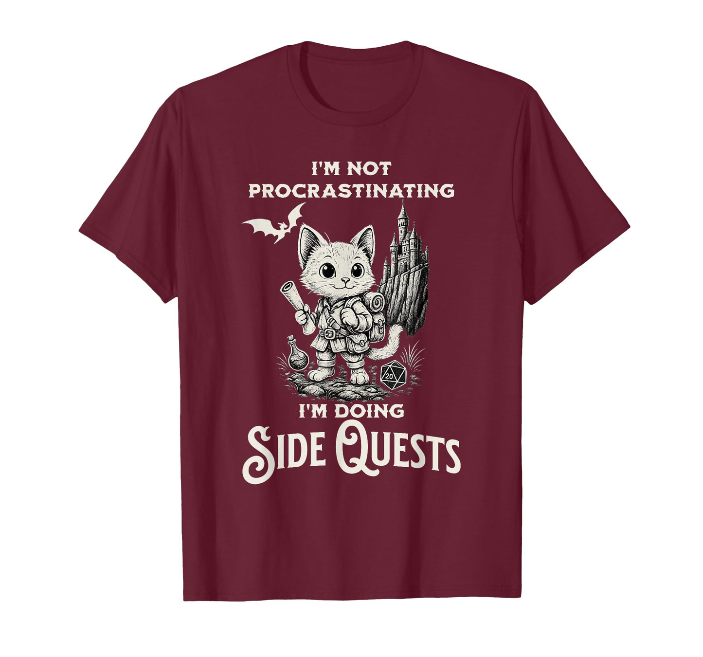 I'm Not Procrastinating I'm Doing Side Quests RPG Gamer Cat T-Shirt