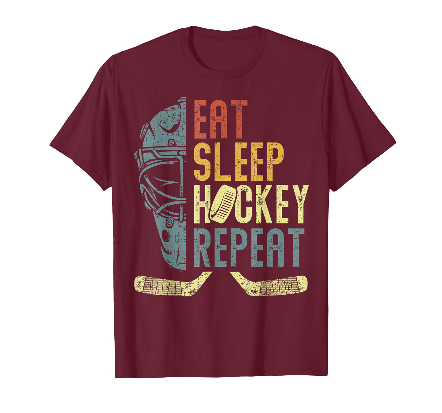 Eat Sleep Hockey Repeat Kids Adult Ice Hockey Retro Vintage T-Shirt