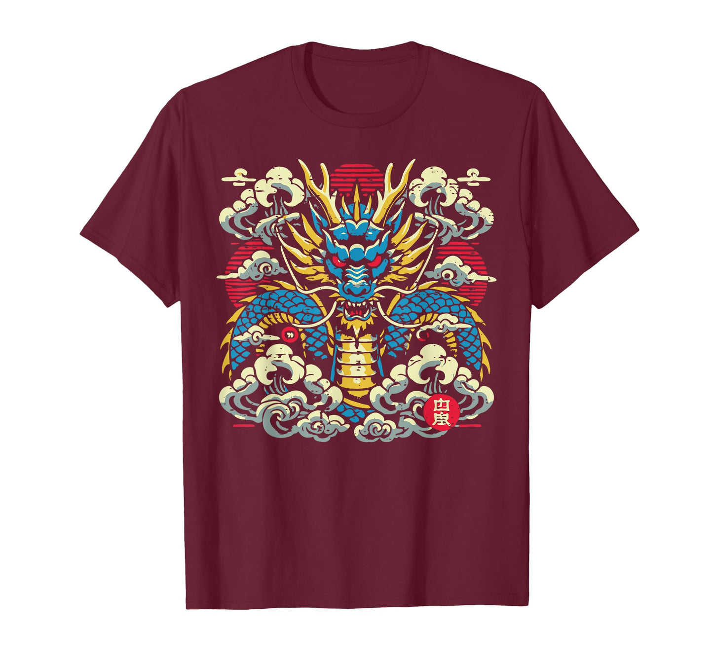 Japanese Dragon Face Clouds Vintage Anime Men Women Kids T-Shirt