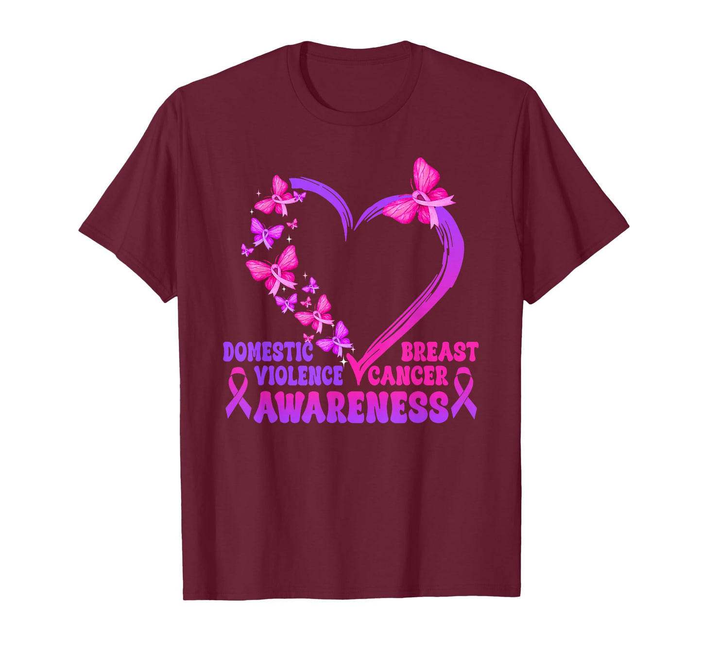 Breast Cancer and Domestic Violence Awareness Heart T-Shirt