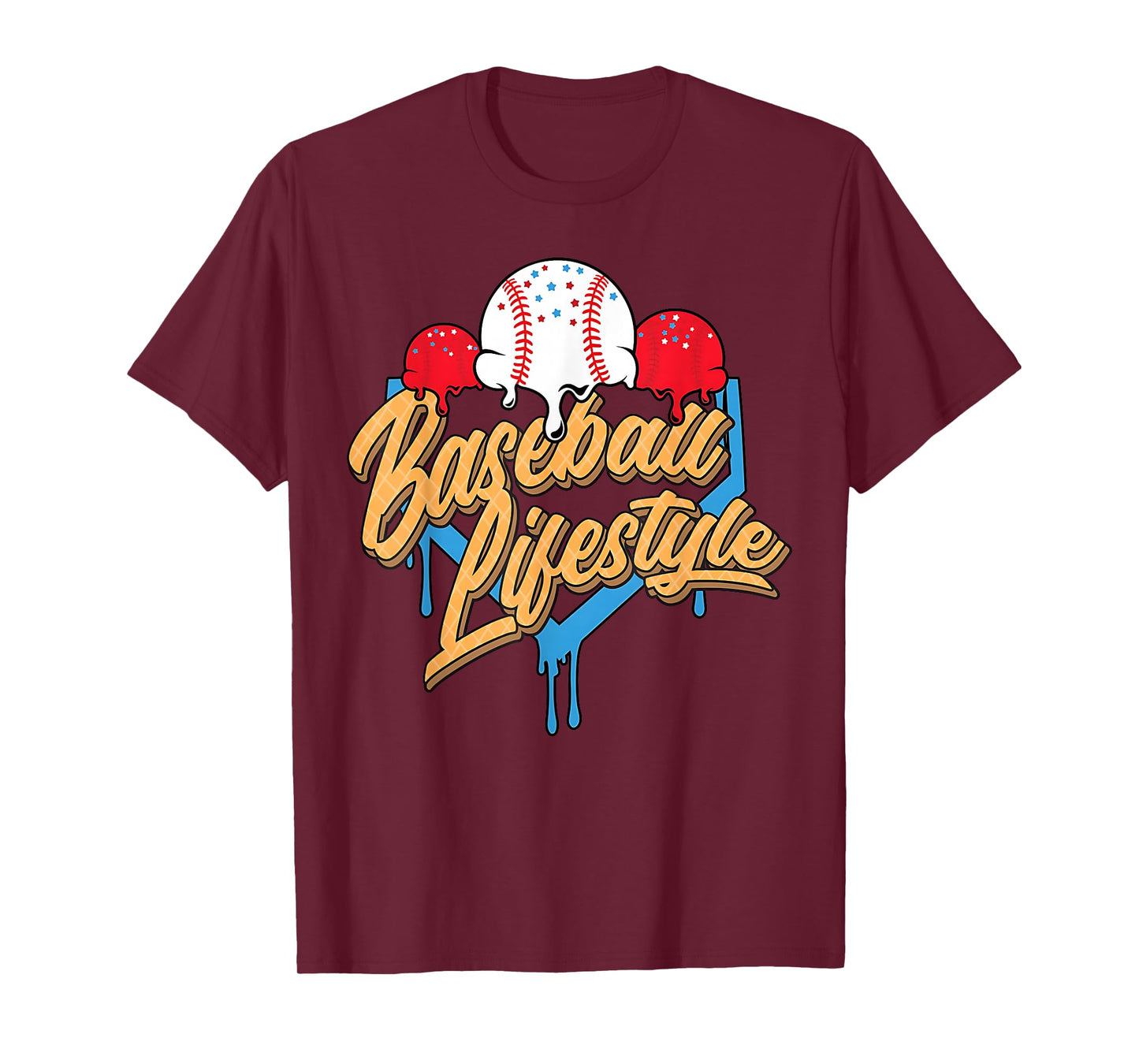Baseball Lifestyle Home Plate Ice Cream Drip Men Boys Youth T-Shirt