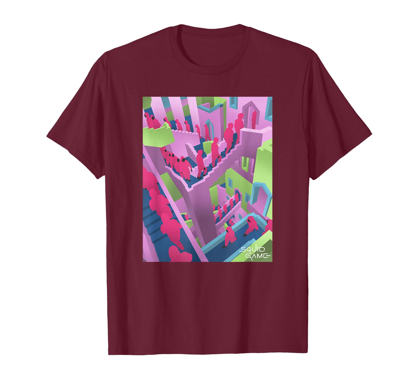 Squid Game Guards Stairs Neon Poster T-Shirt