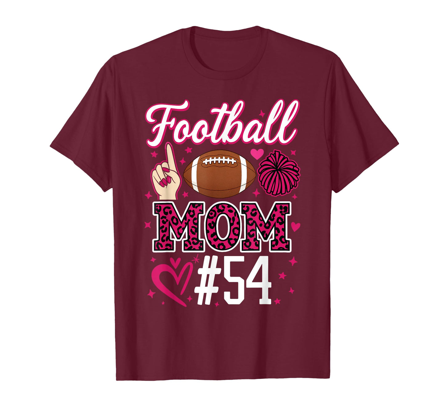 Number 54 Biggest Fan Football Mom Woman Supporter Son Cheer T-Shirt