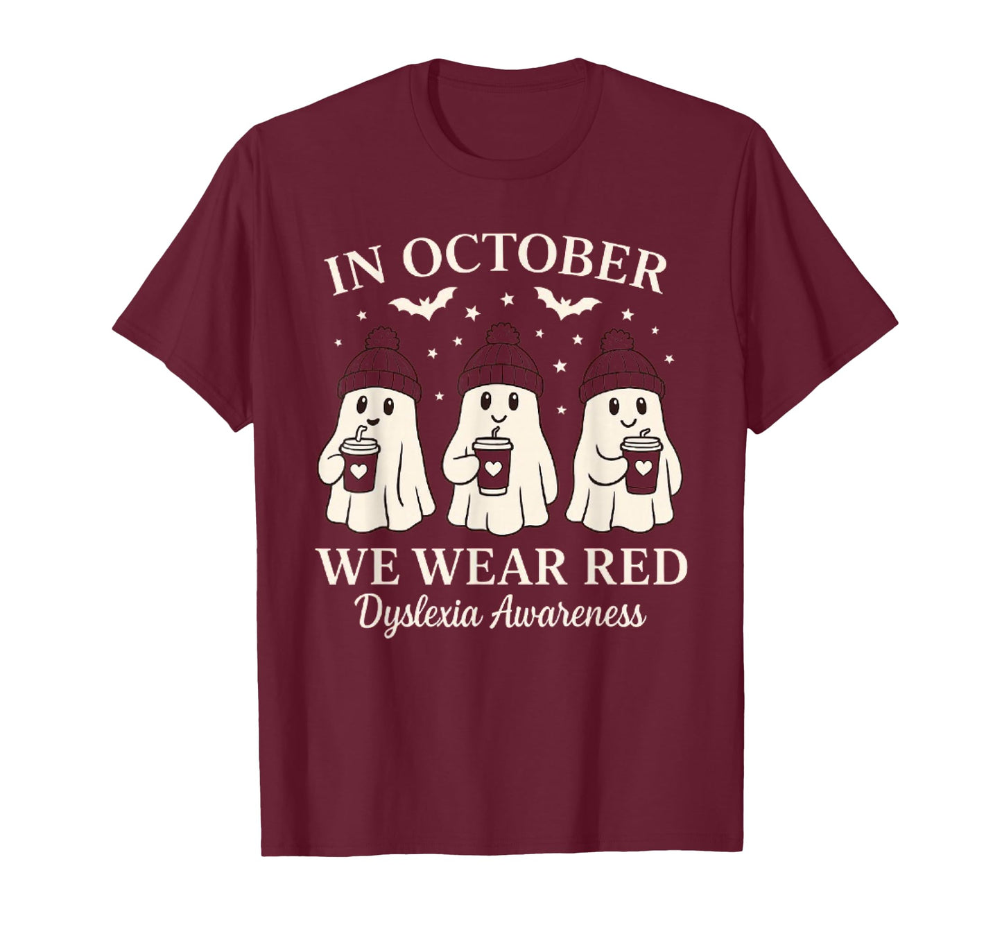 in October we wear red Dyslexia Awareness Halloween Ghost T-Shirt