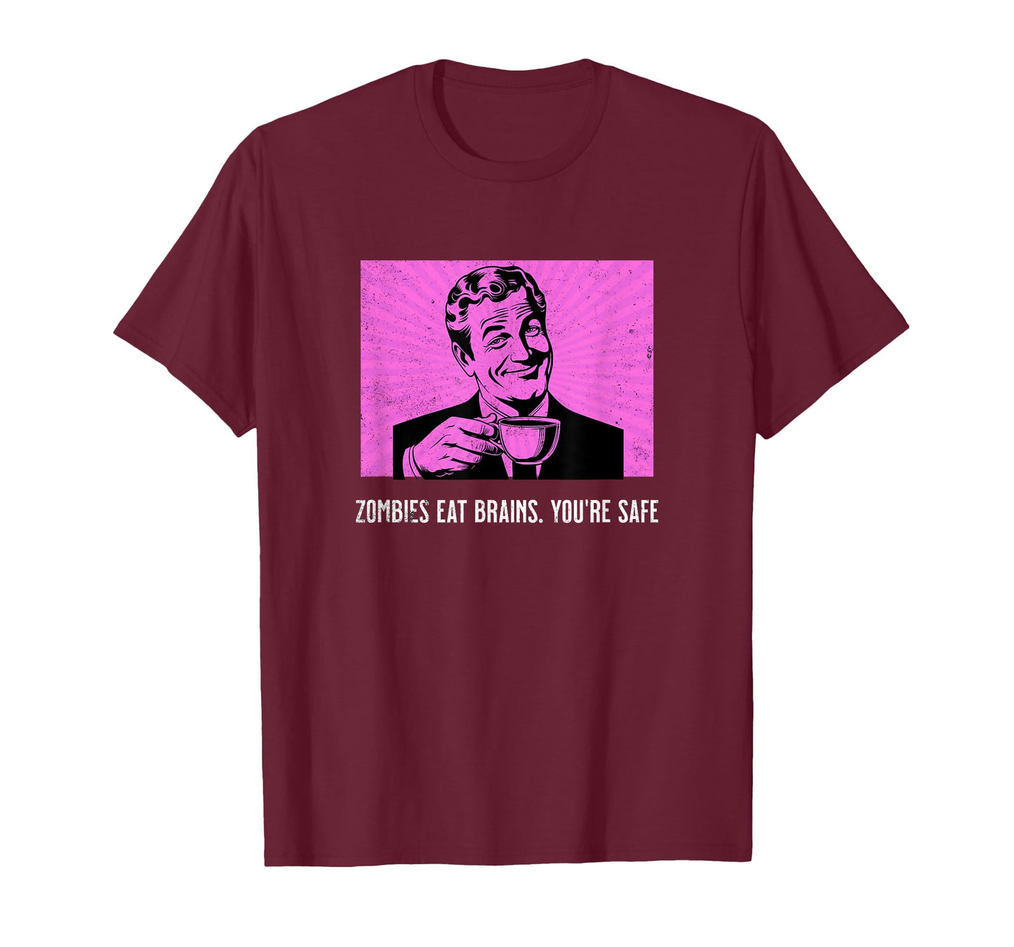 Retro Man Coffee Funny Sarcastic Zombies Eat Brains Joke T-Shirt