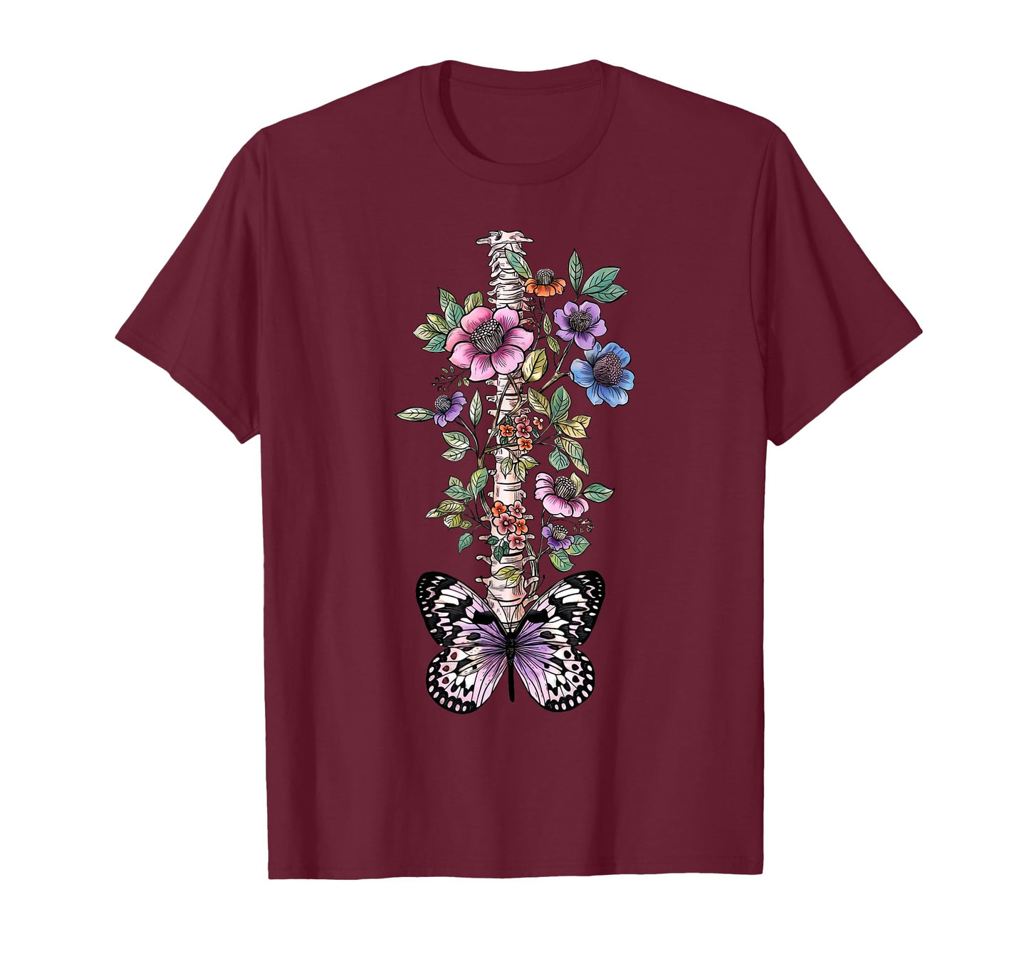 Floral Skeleton Butterfly Spine Chiropractor Chiropractic T-Shirt