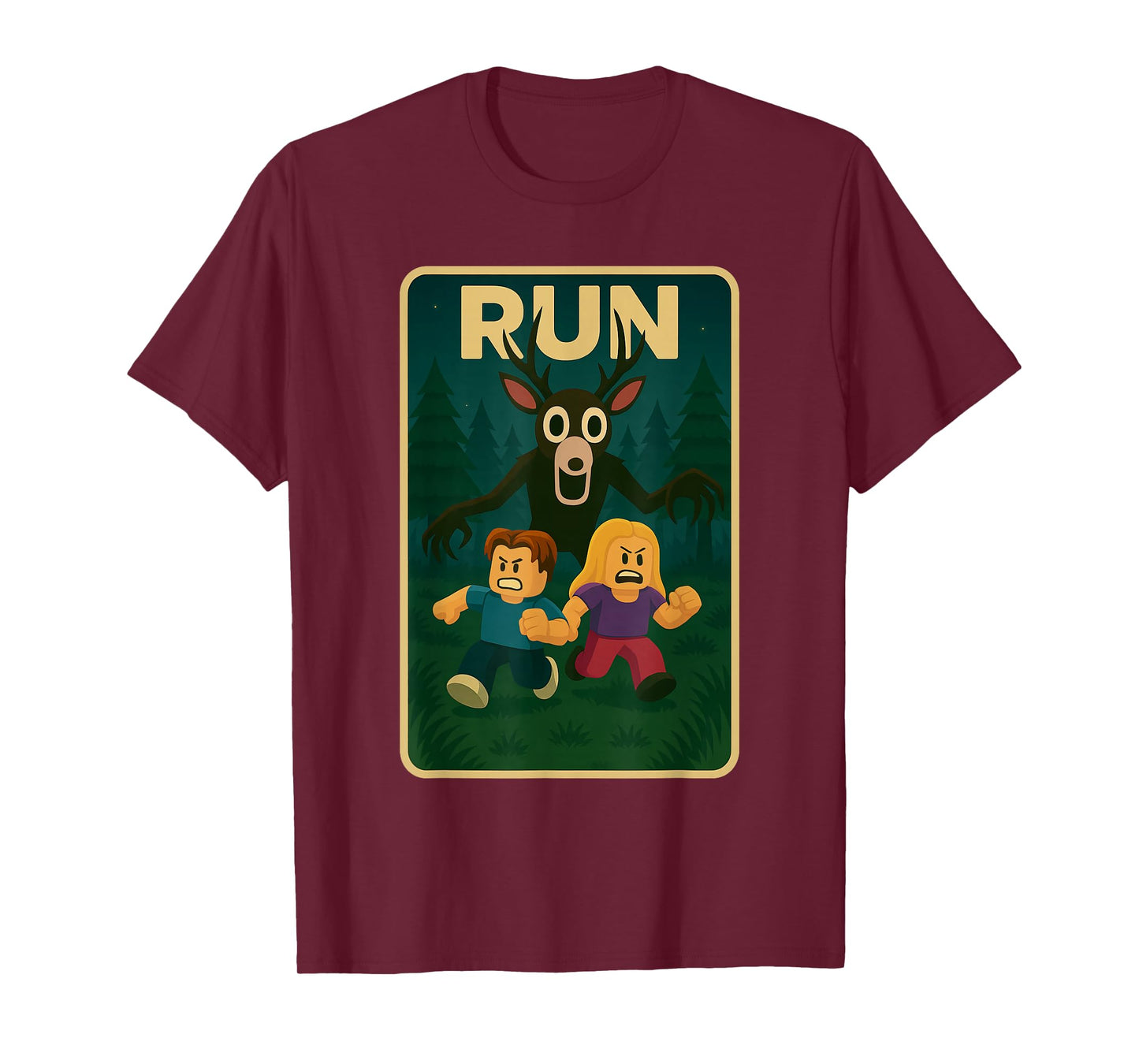 Run - 99 Nights Halloween Gamer Deer in The Forest Kids Meme T-Shirt