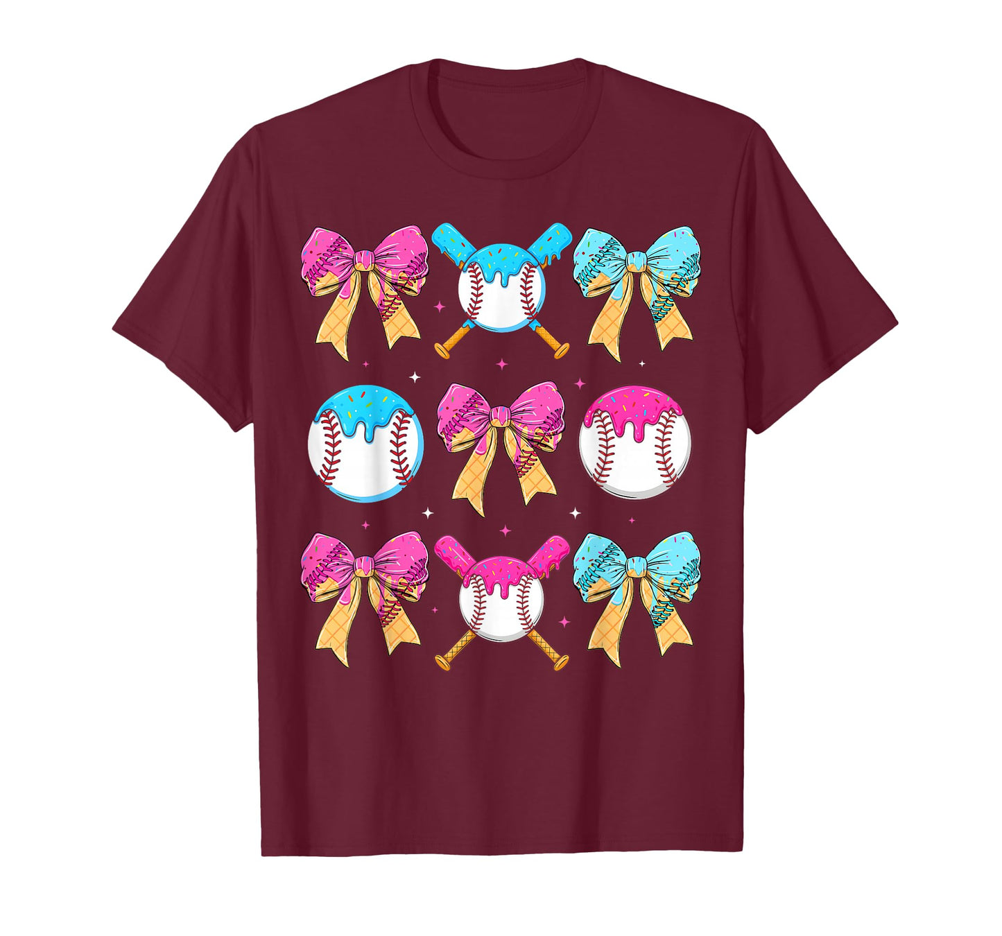 Baseball Sister Drip Bow Ice Cream Drip Girls Sprinkle Youth T-Shirt