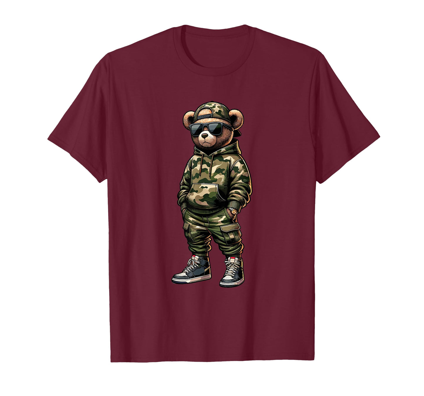 Camo Hip Hop Teddy Bear Cool Rapper Streetwear Graphic T-Shirt