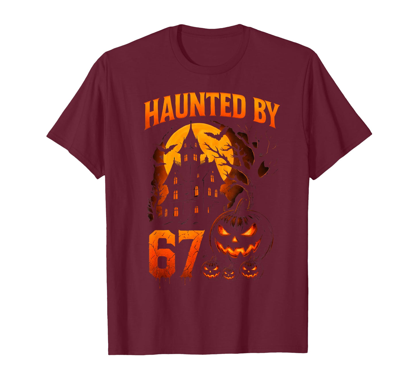 Funny 67 Meme Halloween Haunted Spooky Six Seven Pumpkin T-Shirt