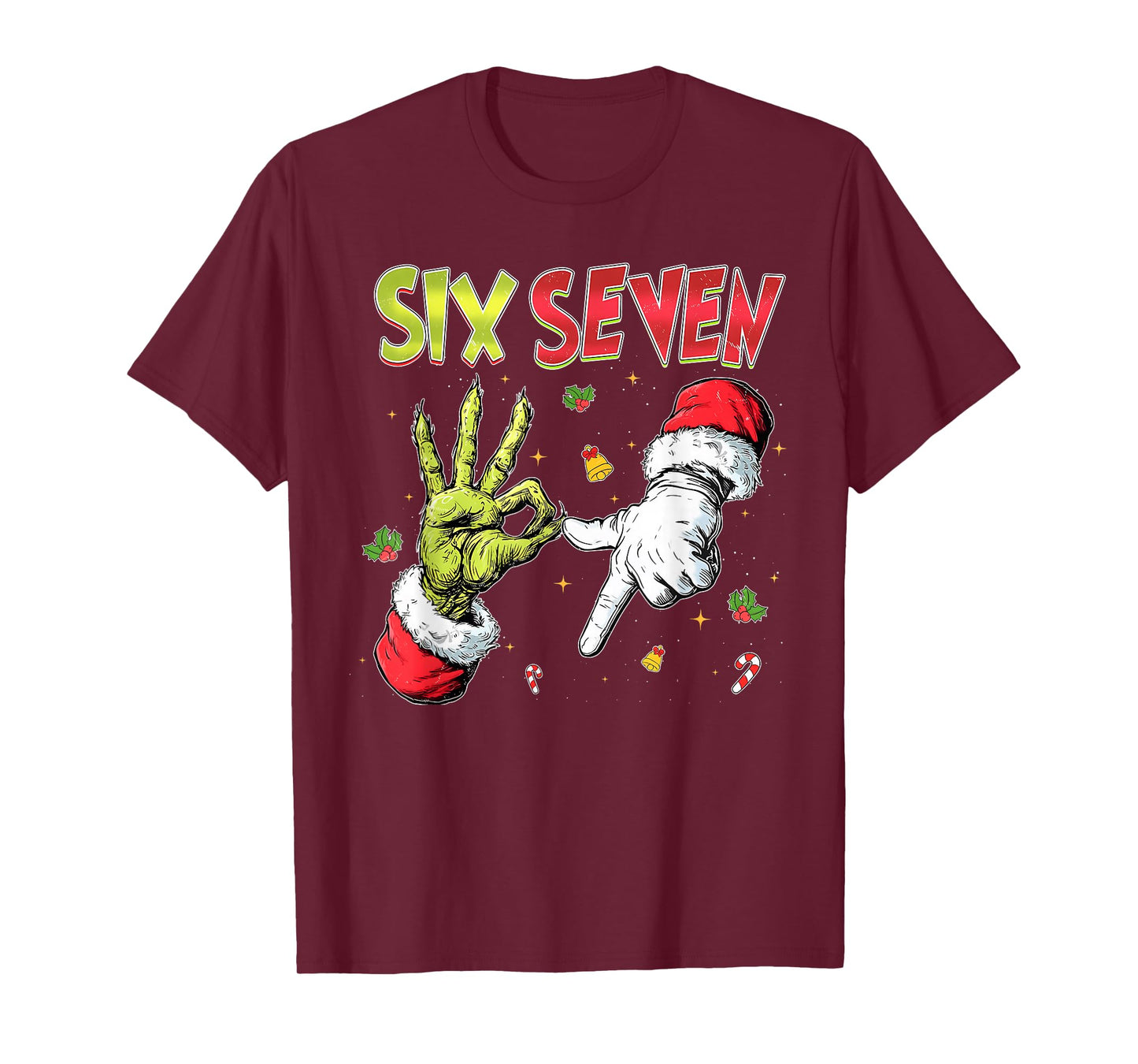 6 7 Six Seven Hand Gen Z Alpha Meme Slang Xmas Christmas T-Shirt