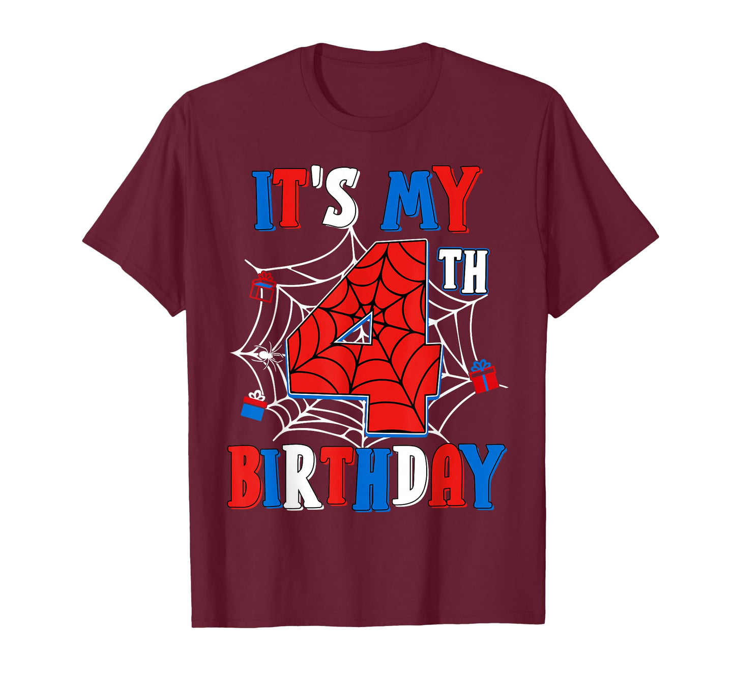 Birthday Boy Kid It's My 4th Birthday Spider Web 4 Year Old T-Shirt