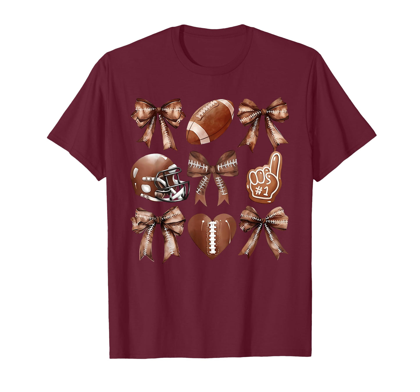 Coquette Bow Football Game Day for Football Mom Sister Teens T-Shirt