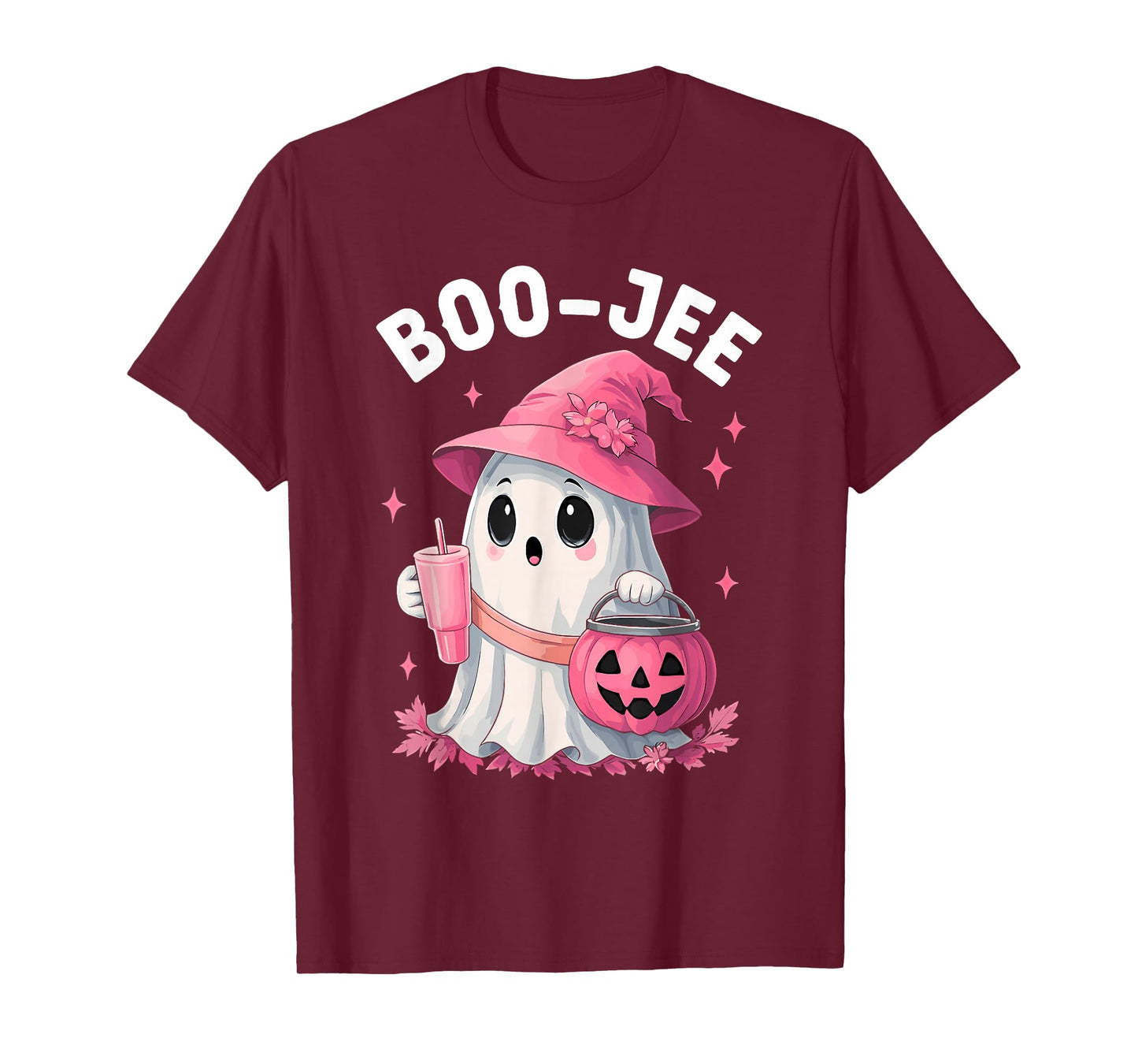 Boo JEE Boujee Pink Ghost Halloween October Vibes T-Shirt