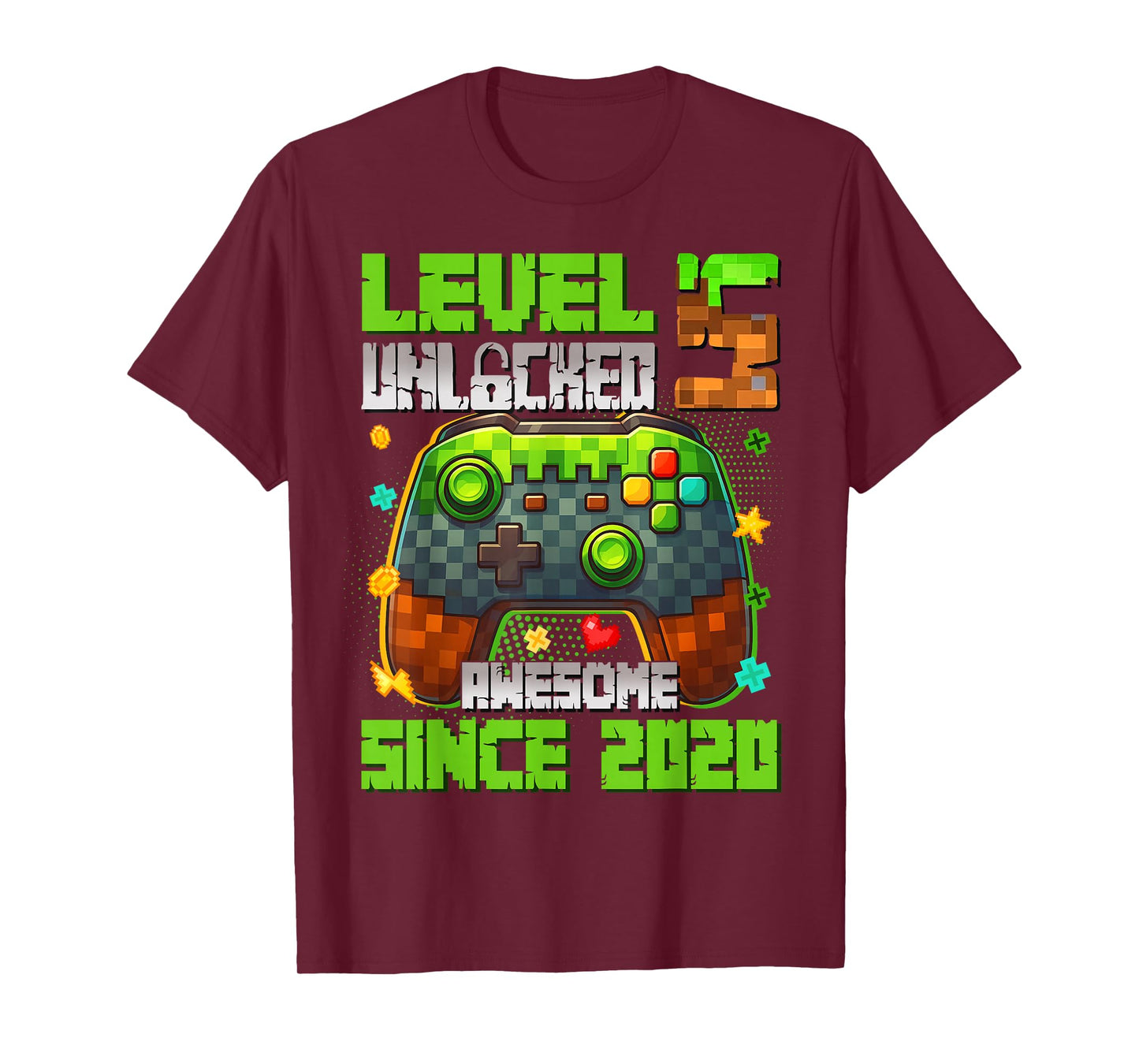 Level 5 Unlocked Awesome Since 2020 5th Birthday Game Pixel T-Shirt