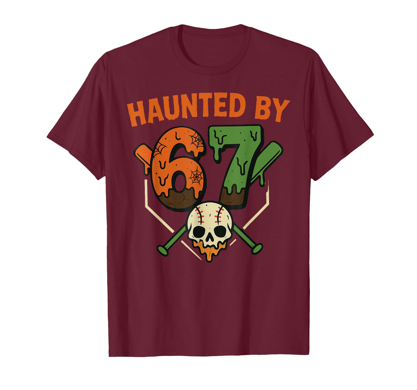 67 Halloween Meme 6 7 Numbers Six Seven Baseball Skeleton T-Shirt