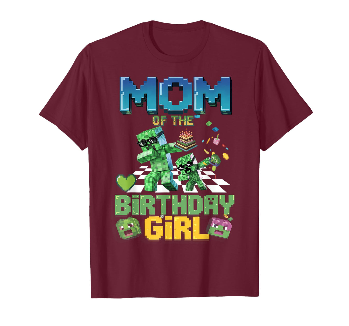 Mom of the Birthday Girl Funny Video Game Pixel Girl T-Shirt