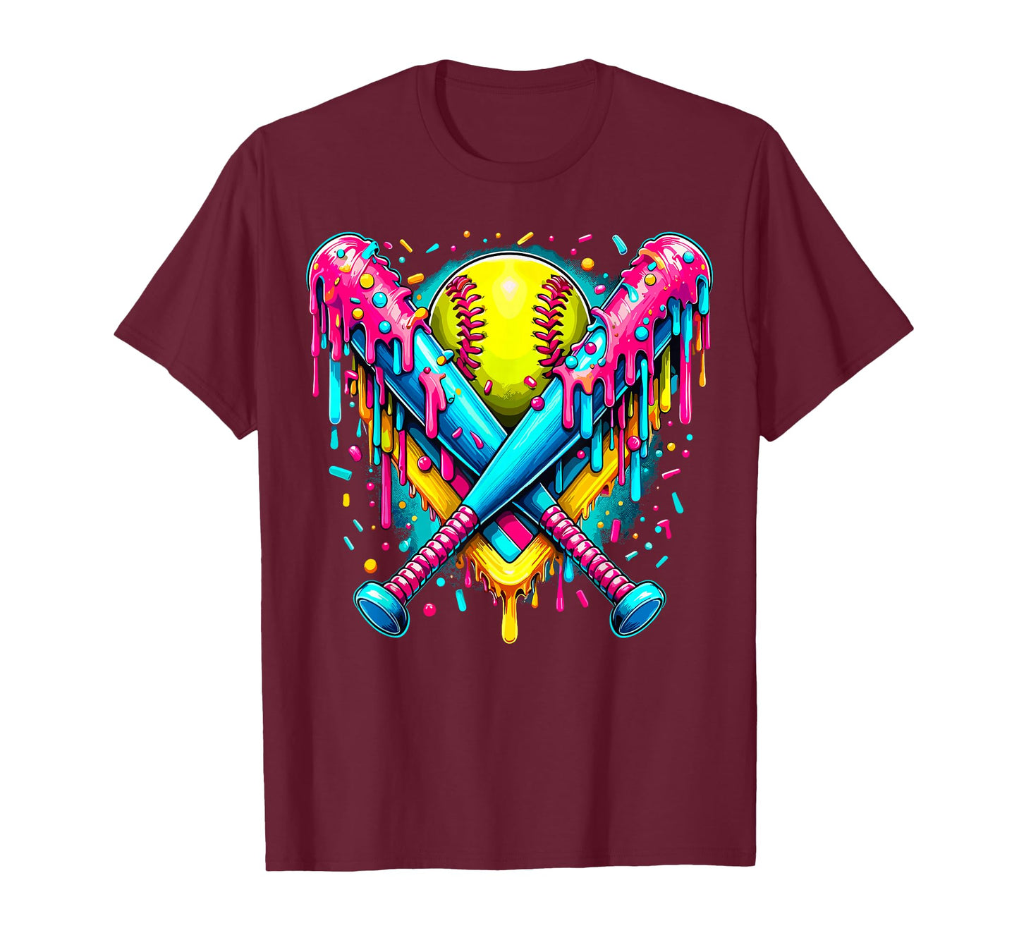 Softball Player Ice Cream Funny Drip T-Shirt