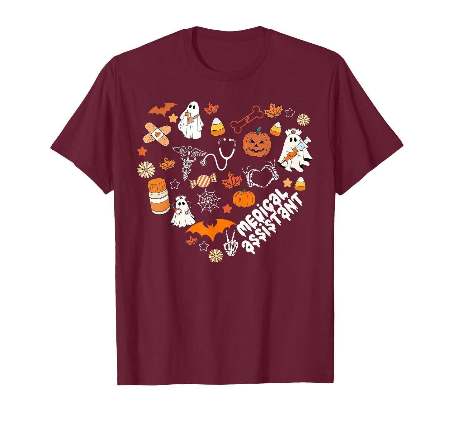Heart Halloween Medical Assistant CMA Nursing Spooky Ghost T-Shirt