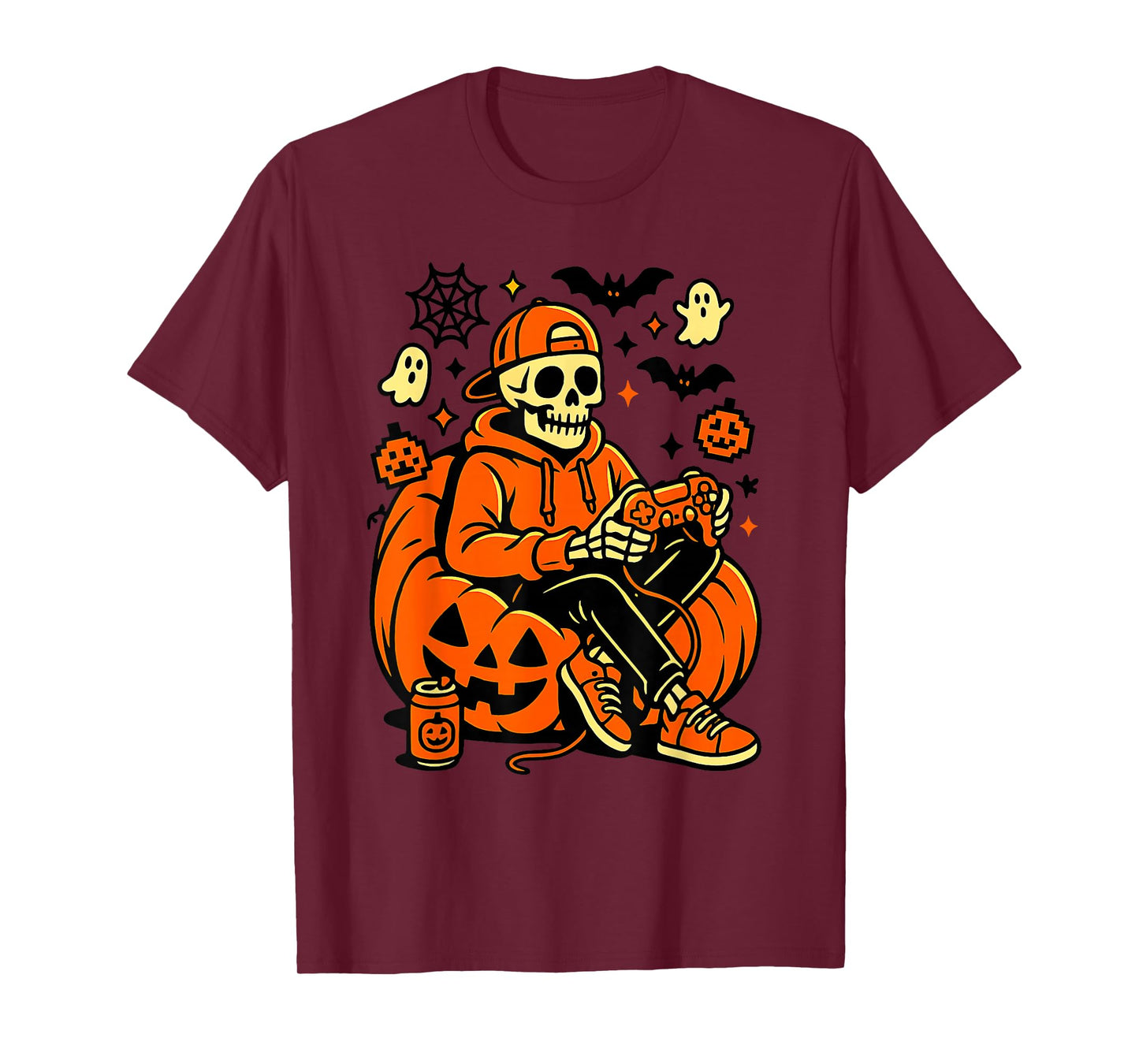 Skeleton Halloween Skeleton Gamer Video Gaming Boys Men Kids T-Shirt