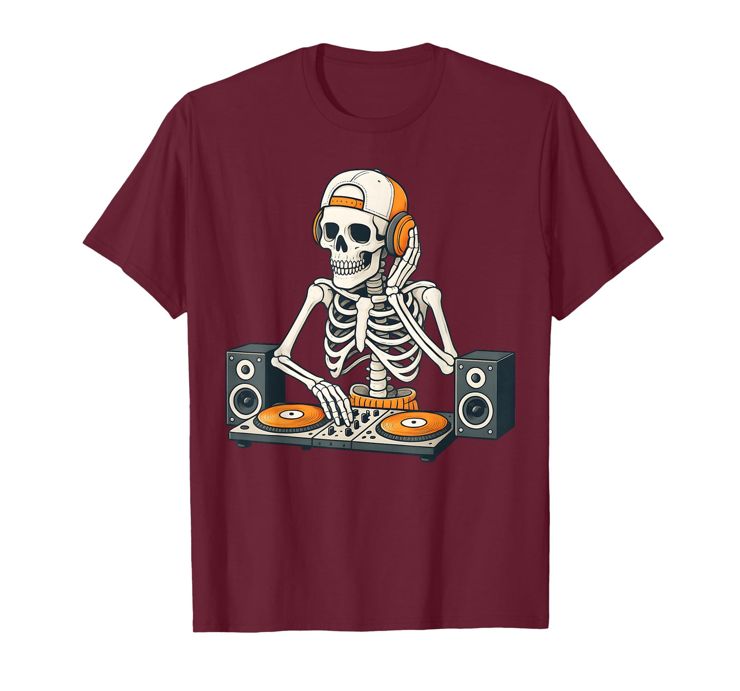 Funny Skeleton DJ Halloween Costume Turntable Music Men Boys T-Shirt