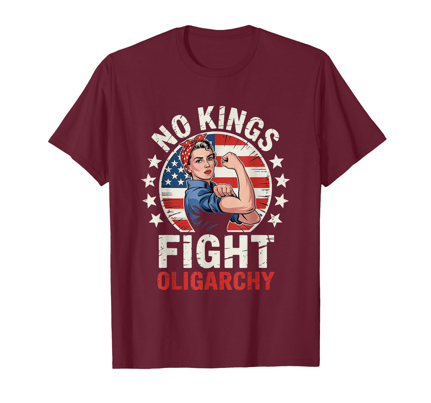 No Kings Fight Oligarchy Vintage Woman's Girl America Flag T-Shirt