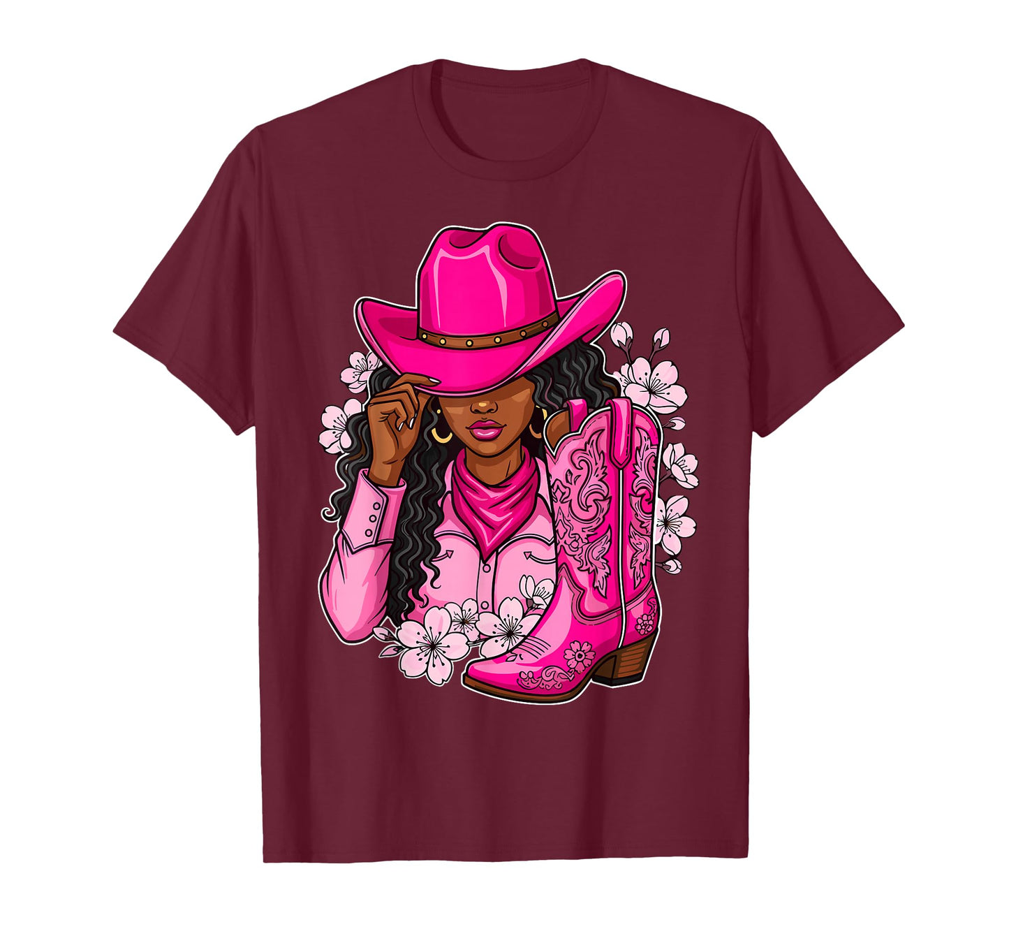 Melanin Cowgirl Western Boots Afro Western Rodeo T-Shirt