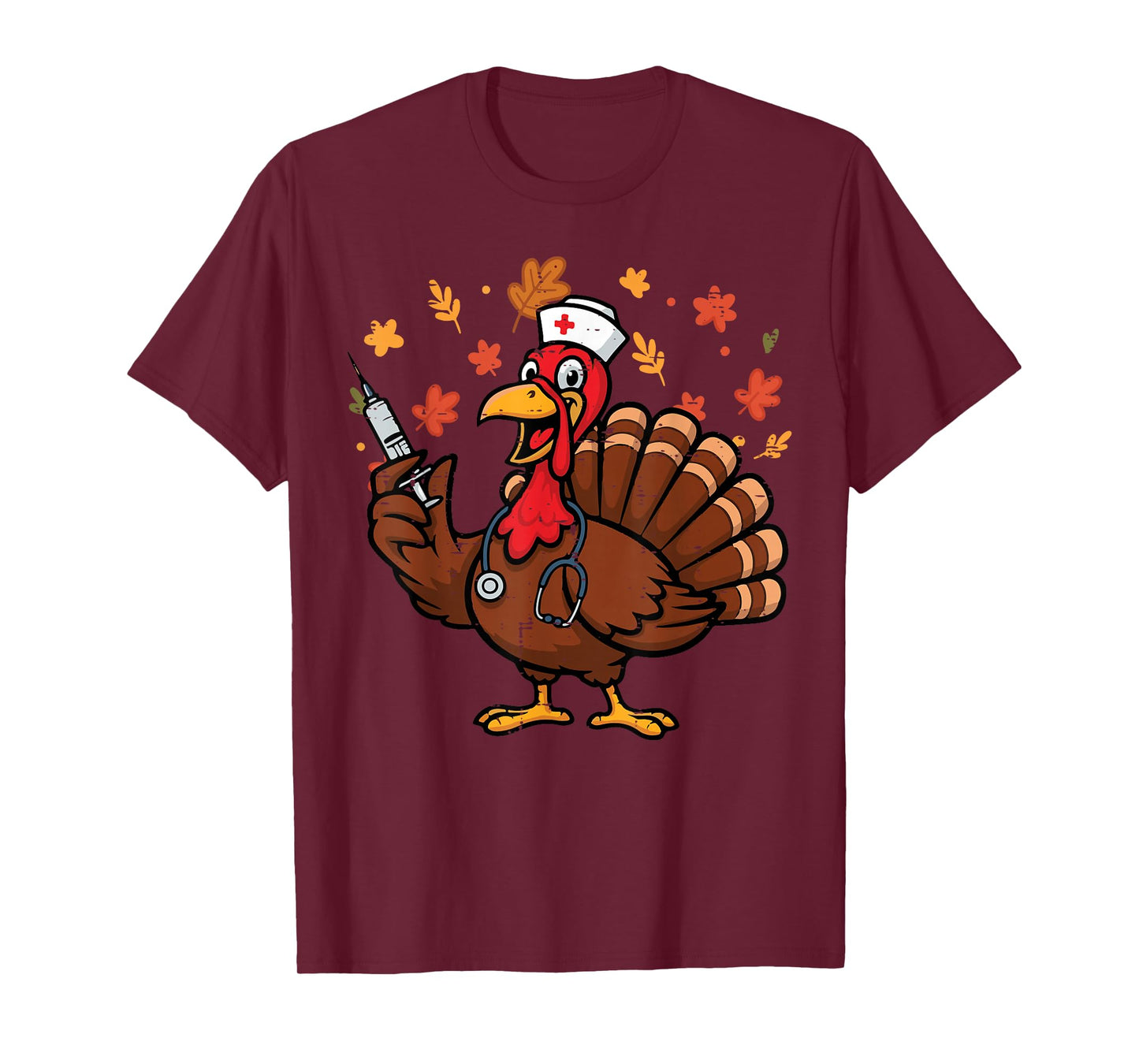 Thanksgiving Turkey Nurse Syringe Fall Scrub Top Women Men T-Shirt