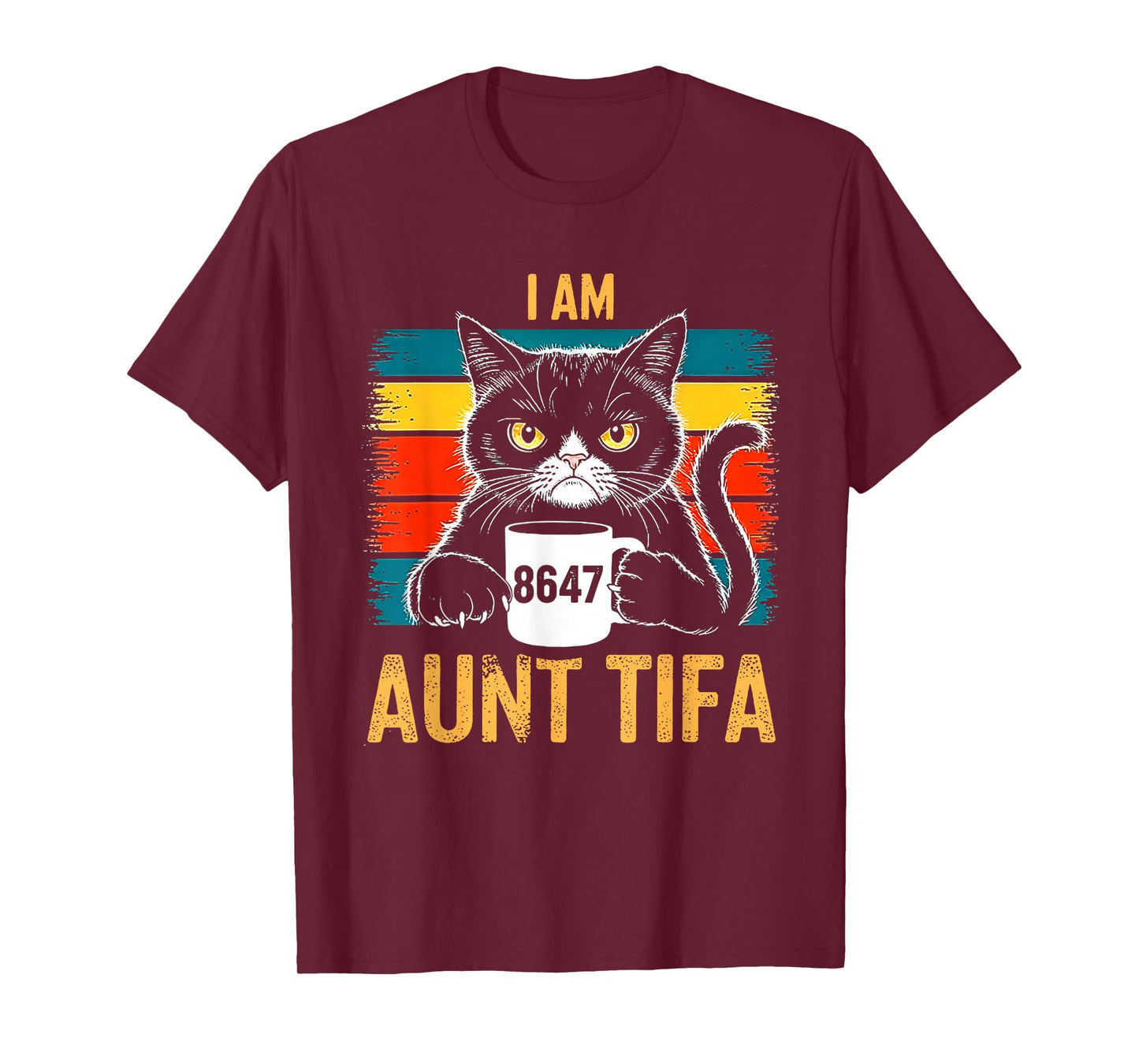 Retro I Am Aunt Tifa Cat 86 47 Vintage Coffee Cat 8647 T-Shirt