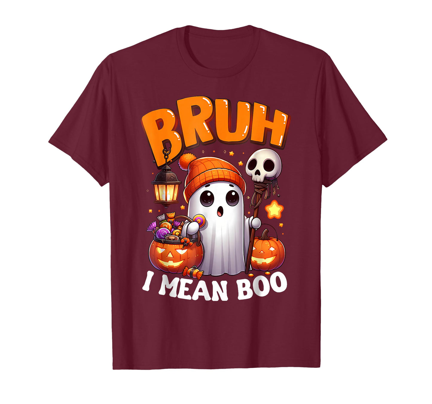 Cute Ghost Trick Or Treat Candy Bruh Ghost Halloween T-Shirt