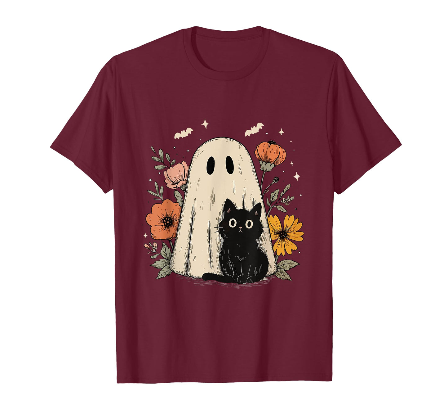 Halloween Shirt Floral Ghost Halloween Costume Girls Women T-Shirt