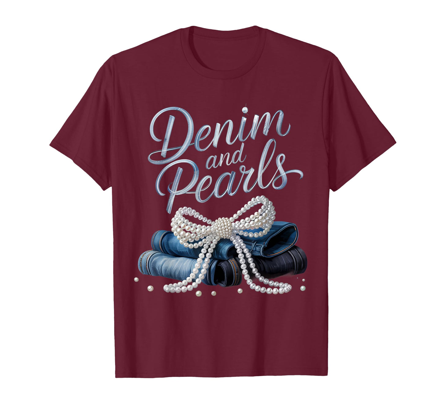 Denim and Pearls for Ladies 2025 Denim with pearls T-Shirt
