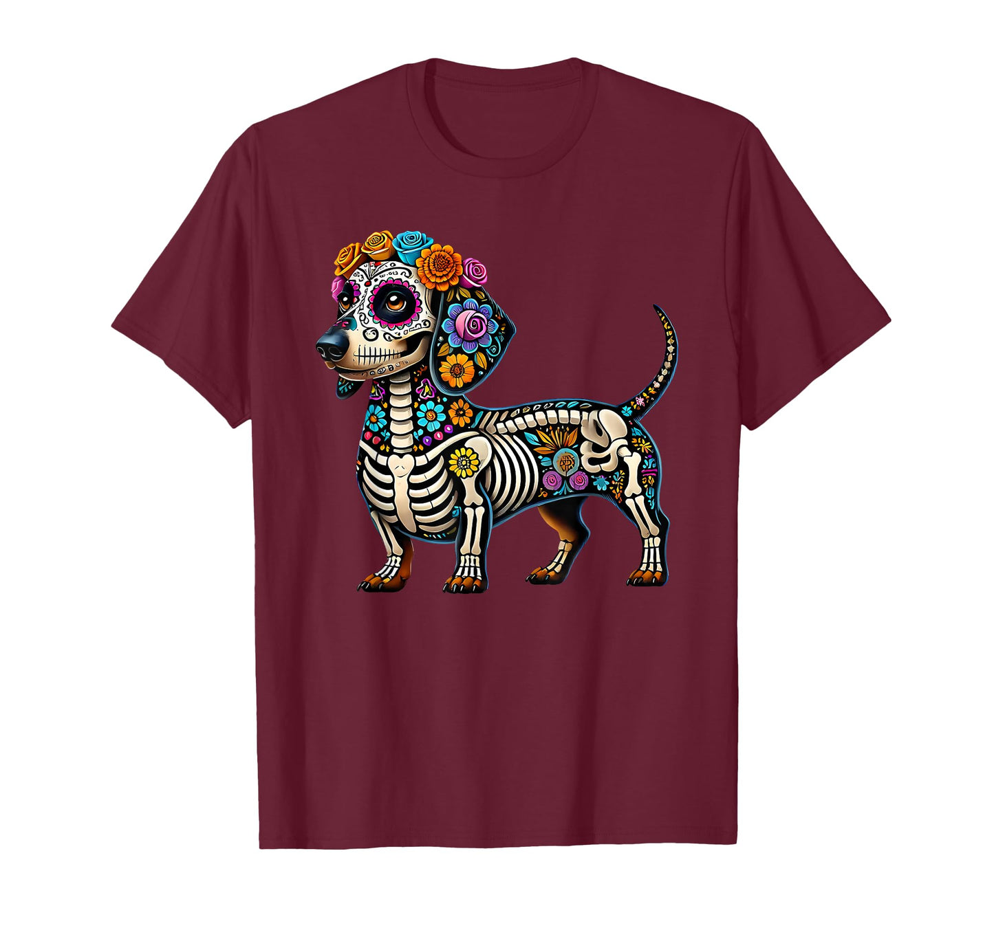 Mexican Sugar Skull Dachshund Dog Dia de Muertos Halloween T-Shirt