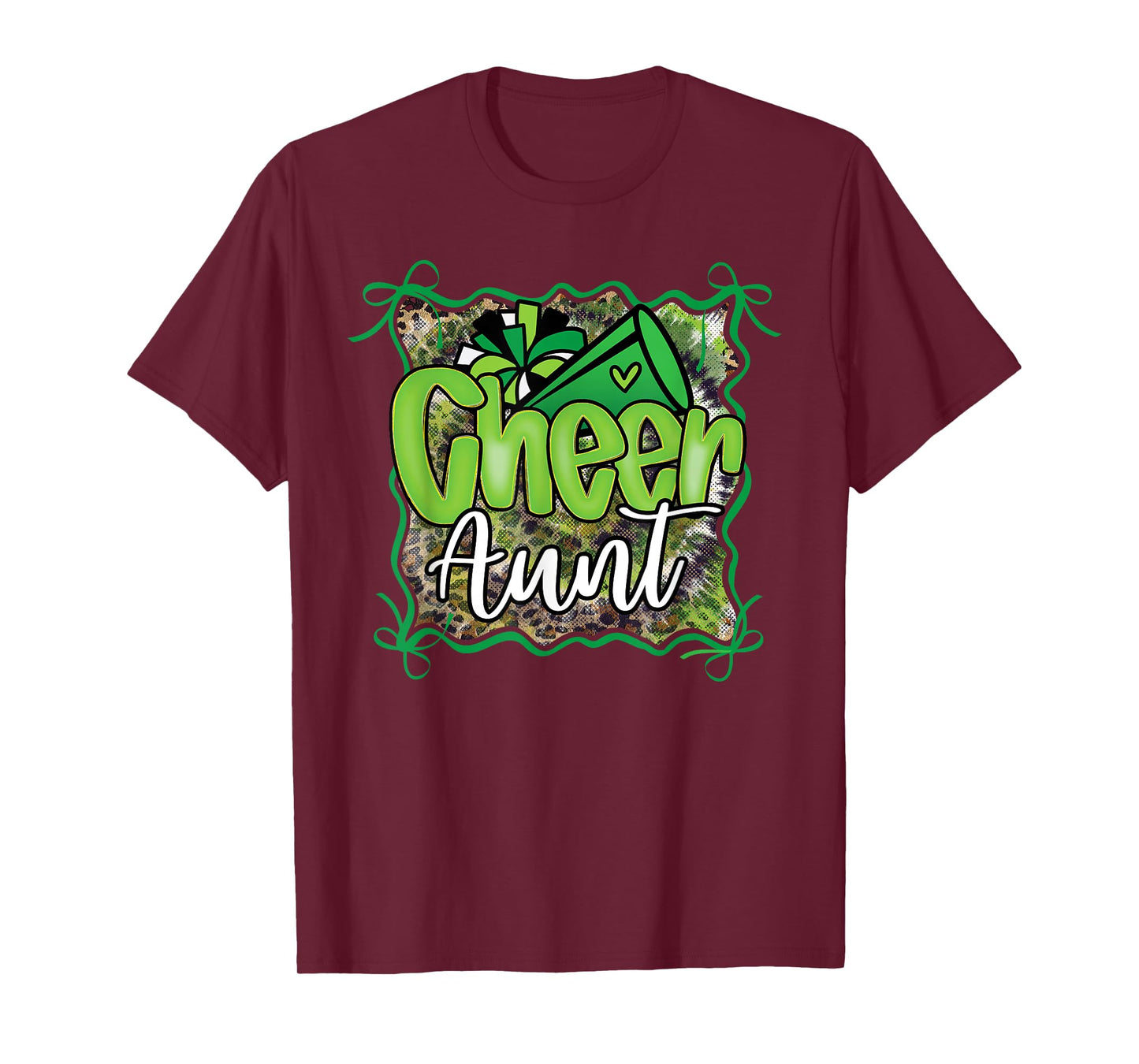 Cheer Aunt Auntie Bow Sport Cheerleader Cheerleading Green T-Shirt