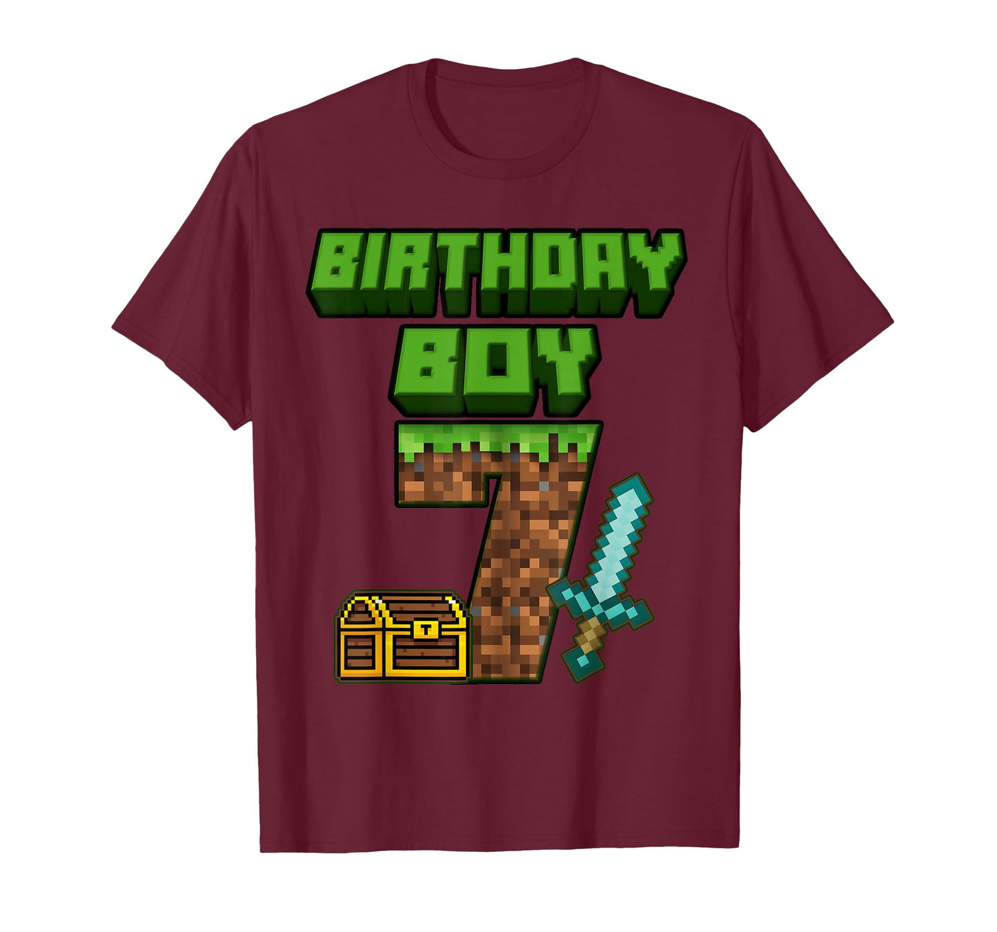 7 Year Old BDay Decorations 7th Birthday Boy Game Pixel T-Shirt