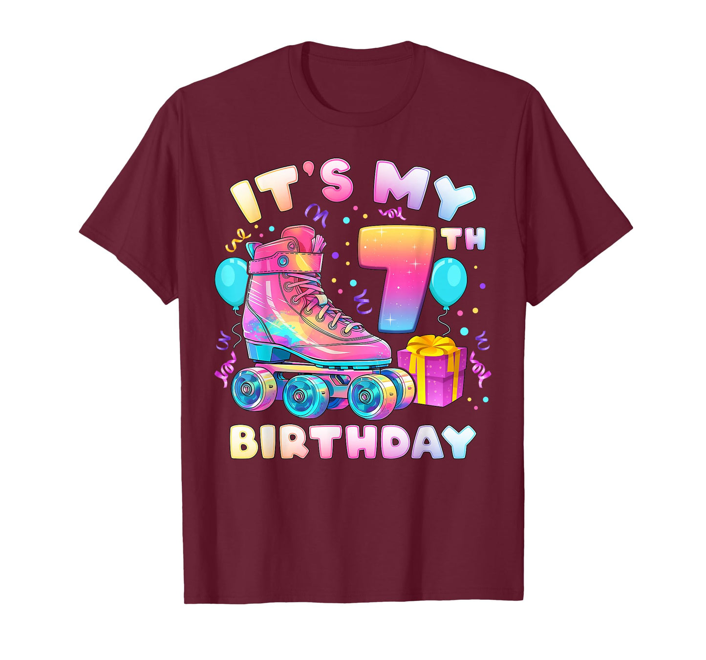 7th Birthday Girl 7 Years Roller Skates Number 7 T-Shirt
