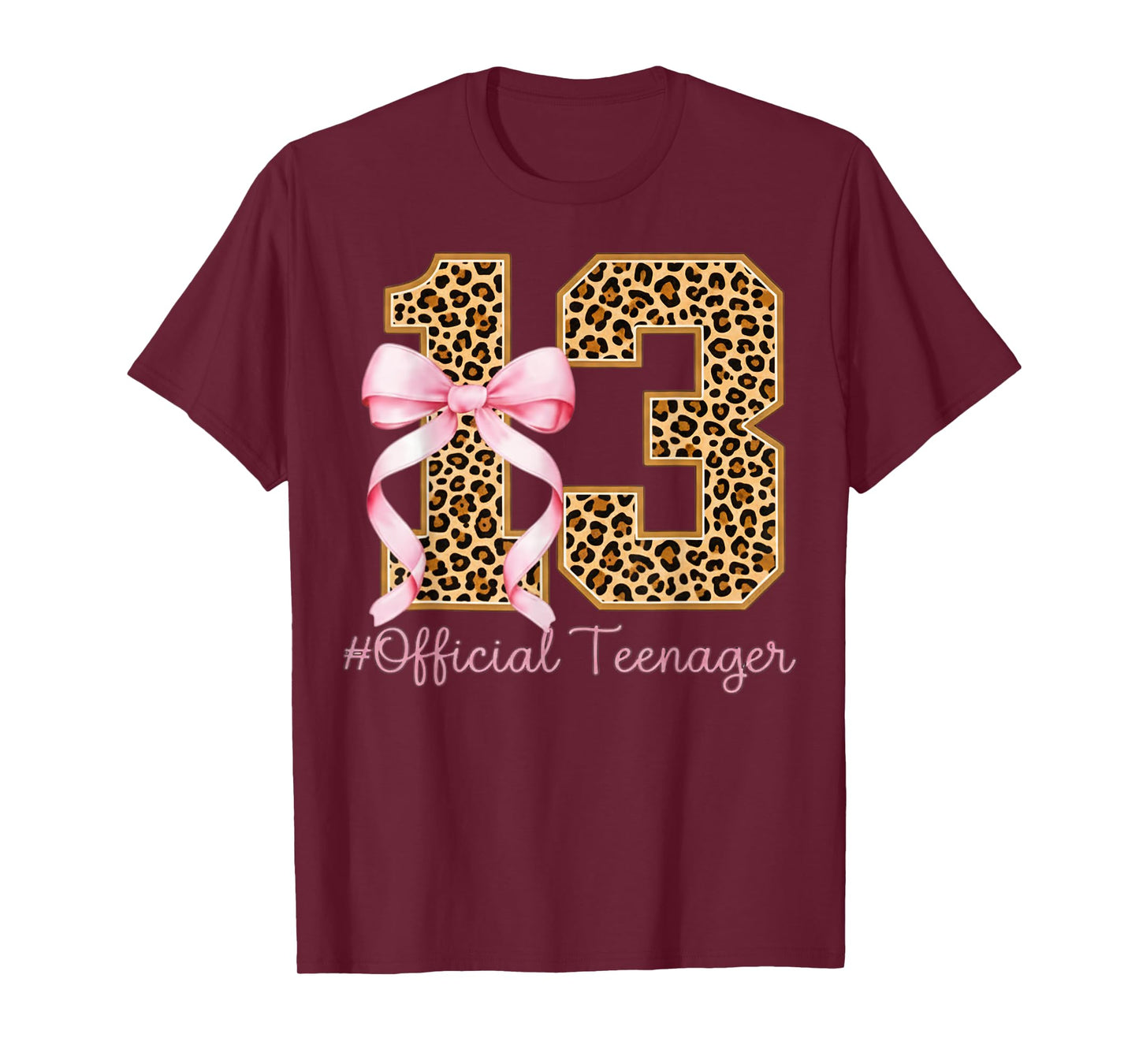 13th Birthday Girl Pink Coquette Bow Leopard 13 Year Old T-Shirt